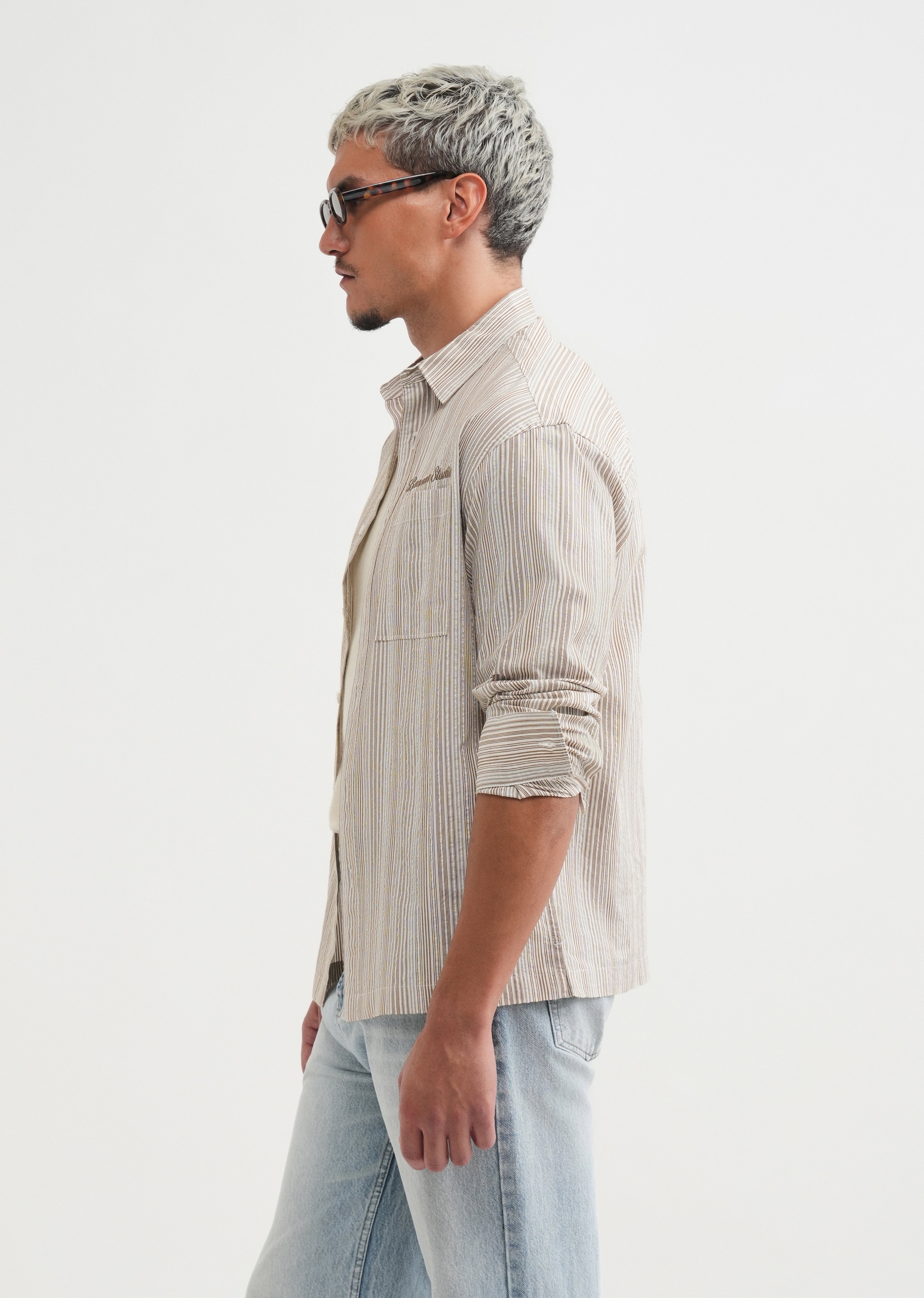 Brown Textured Vertical Stripe Shirt