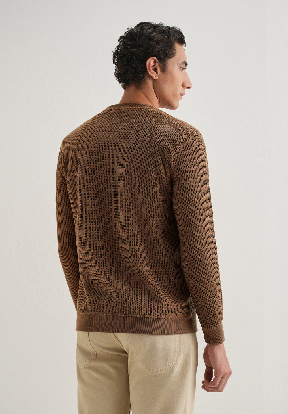 Brown Waffle Knit Embroidered Pullover