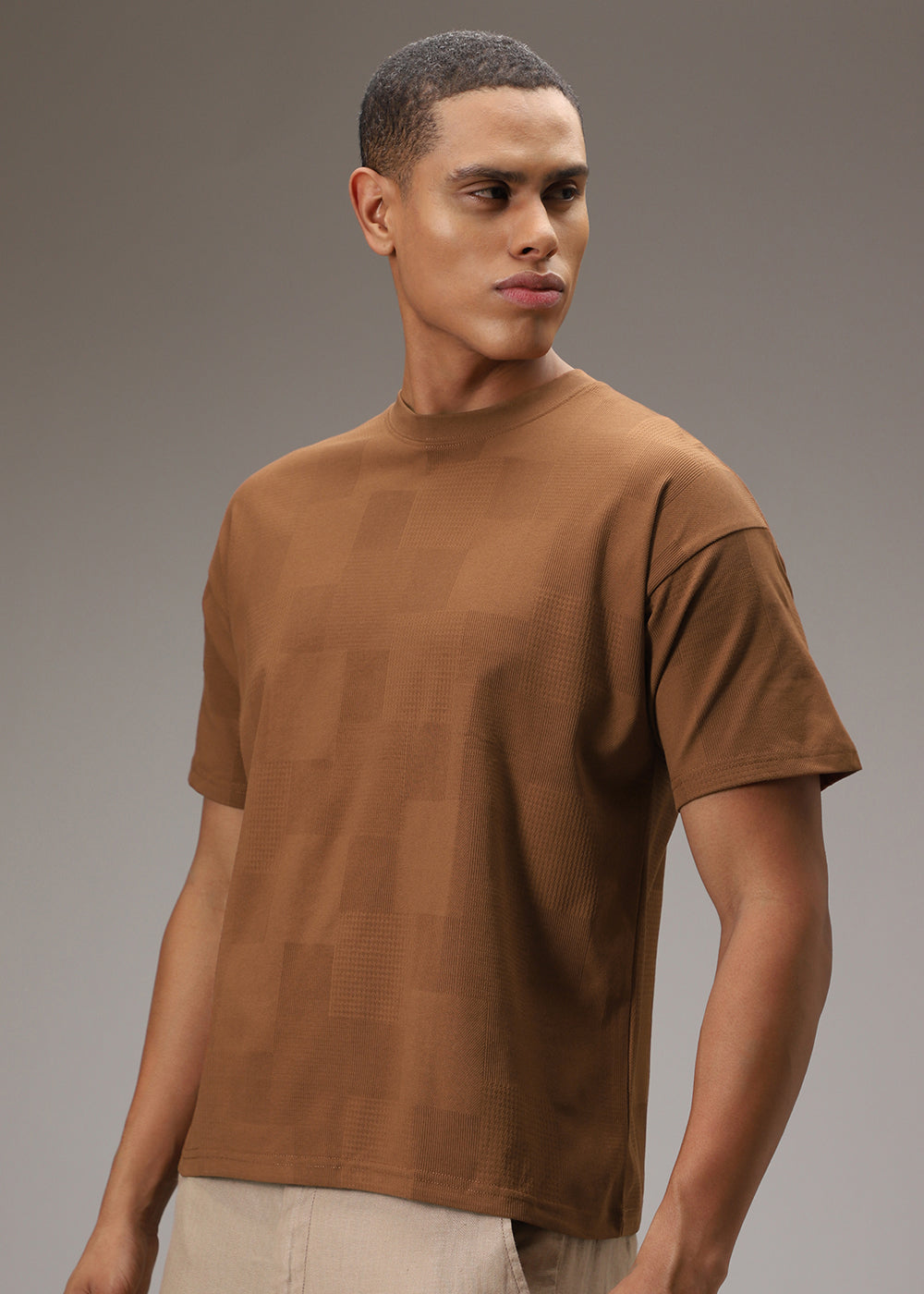 Brown Waffle Texture Regular T-shirt