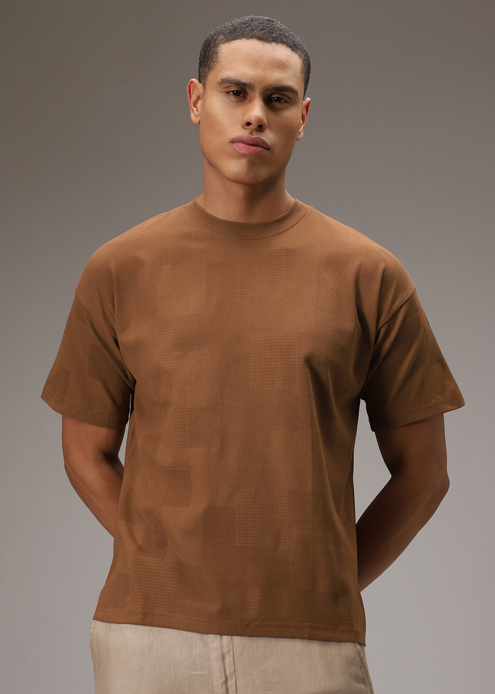 Brown Waffle Texture Regular T-shirt