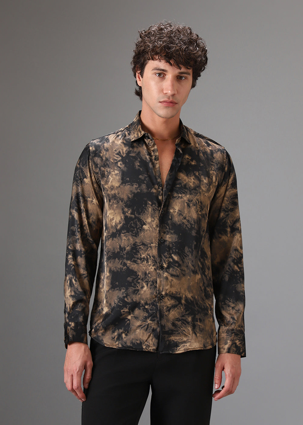 Brown Wash Abstract Printed Shirt