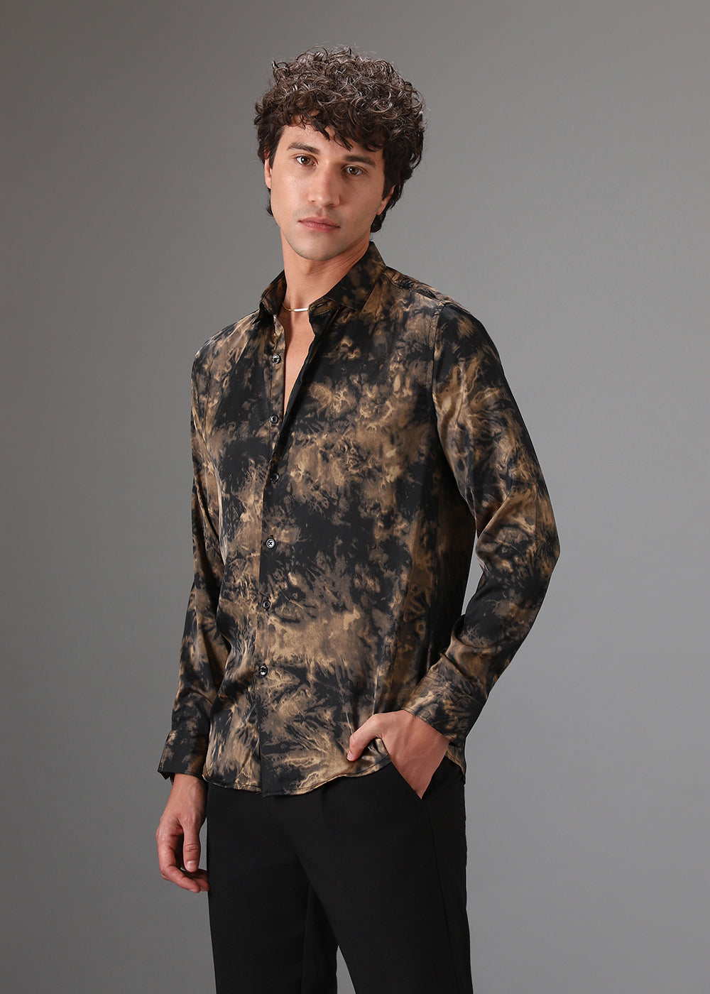 Brown Wash Abstract Printed Shirt