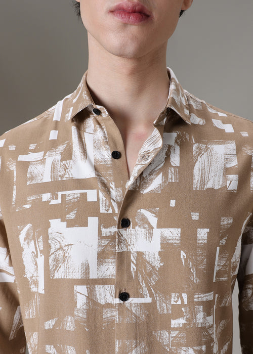 Brown White Abstract Printed Shirt