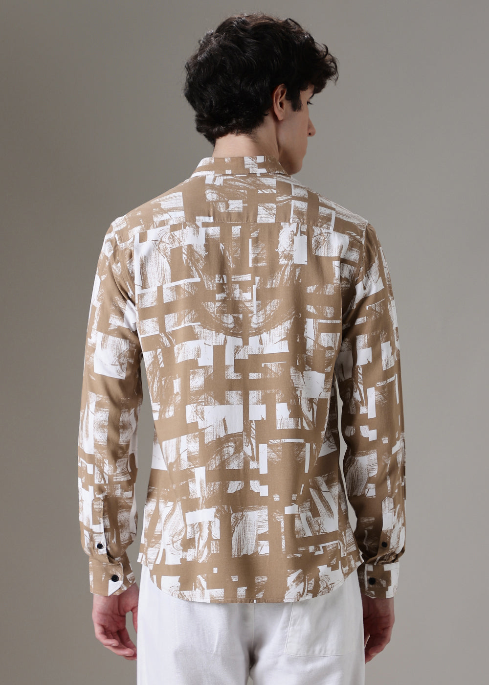 Brown White Abstract Printed Shirt