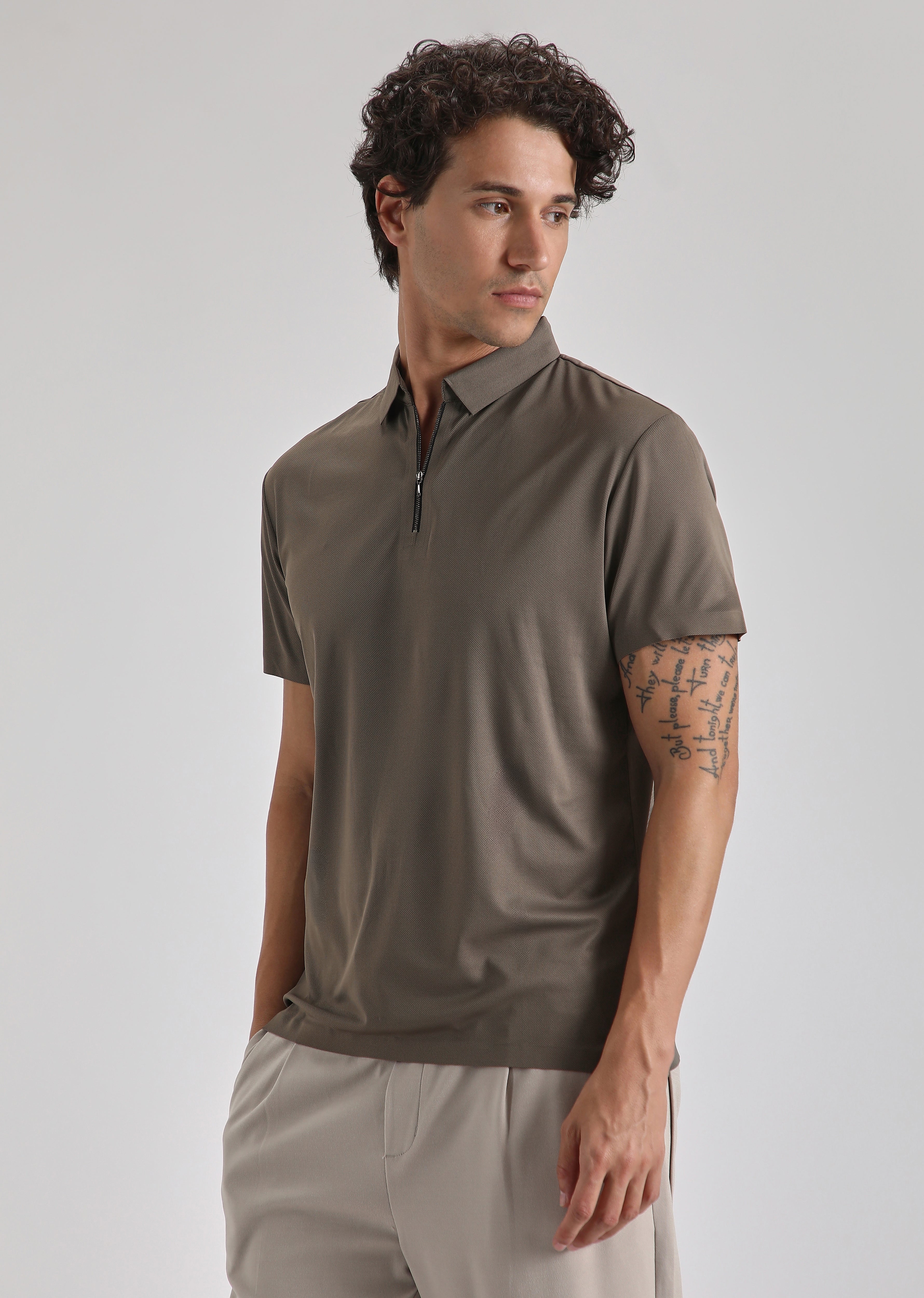 Brown Zipper Stitchless Polo T-shirt