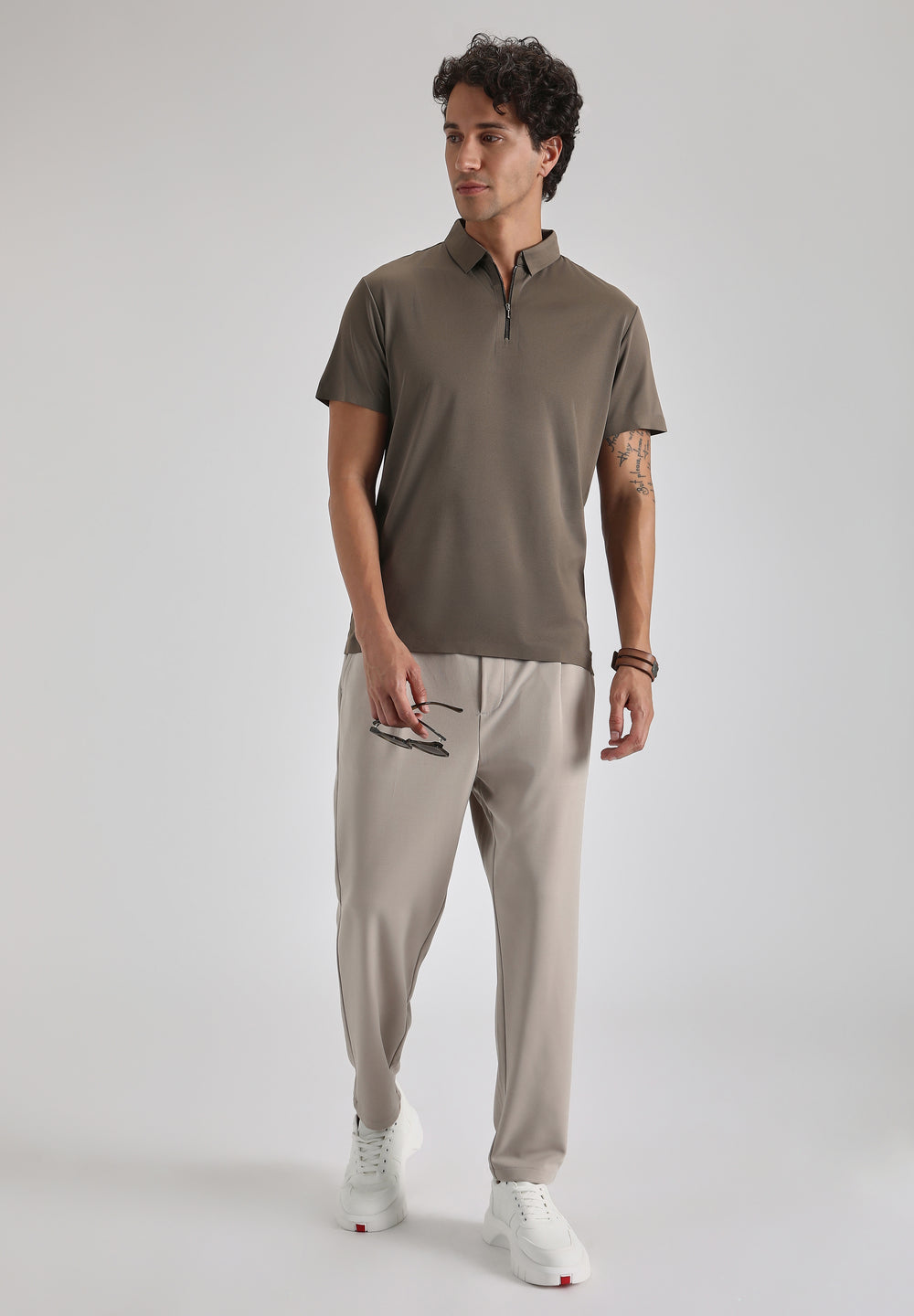 Brown Zipper Stitchless Polo T-shirt