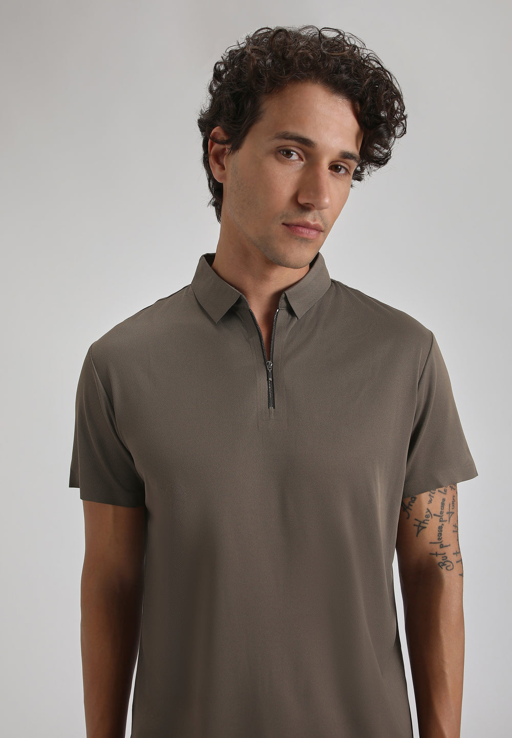 Brown Zipper Stitchless Polo T-shirt