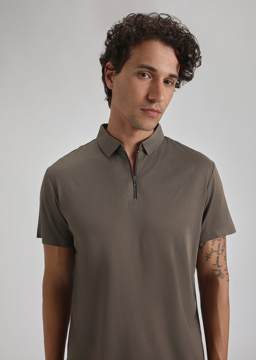 Brown Zipper Stitchless Polo T-shirt