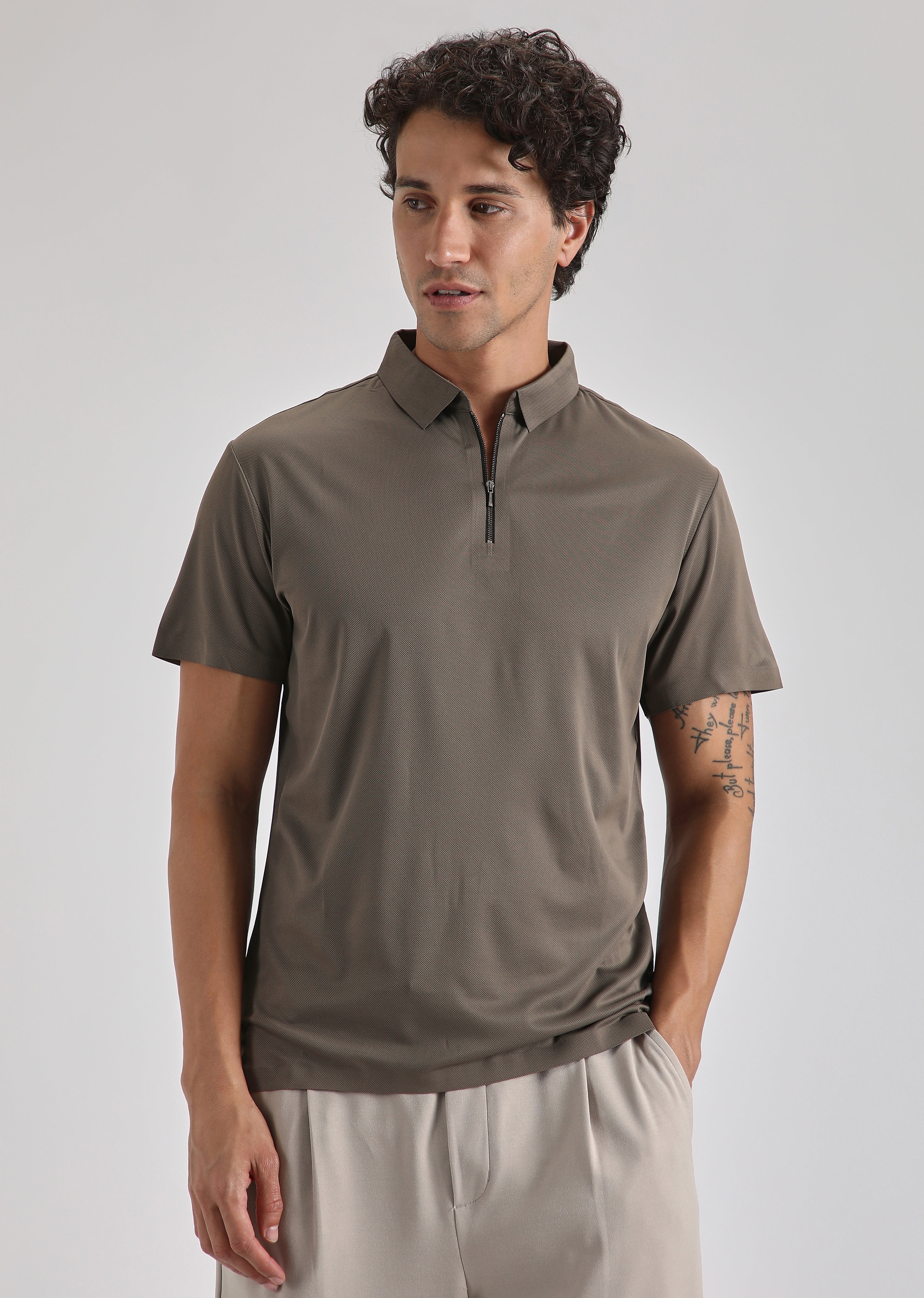 Brown Zipper Stitchless Polo T-shirt