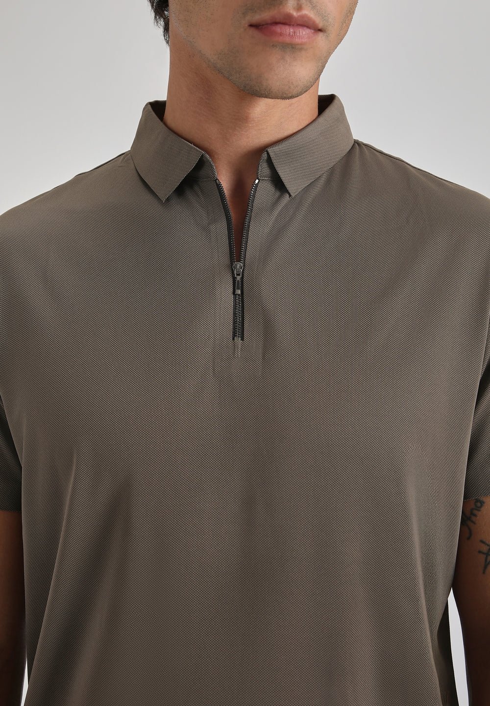 Brown Zipper Stitchless Polo T-shirt