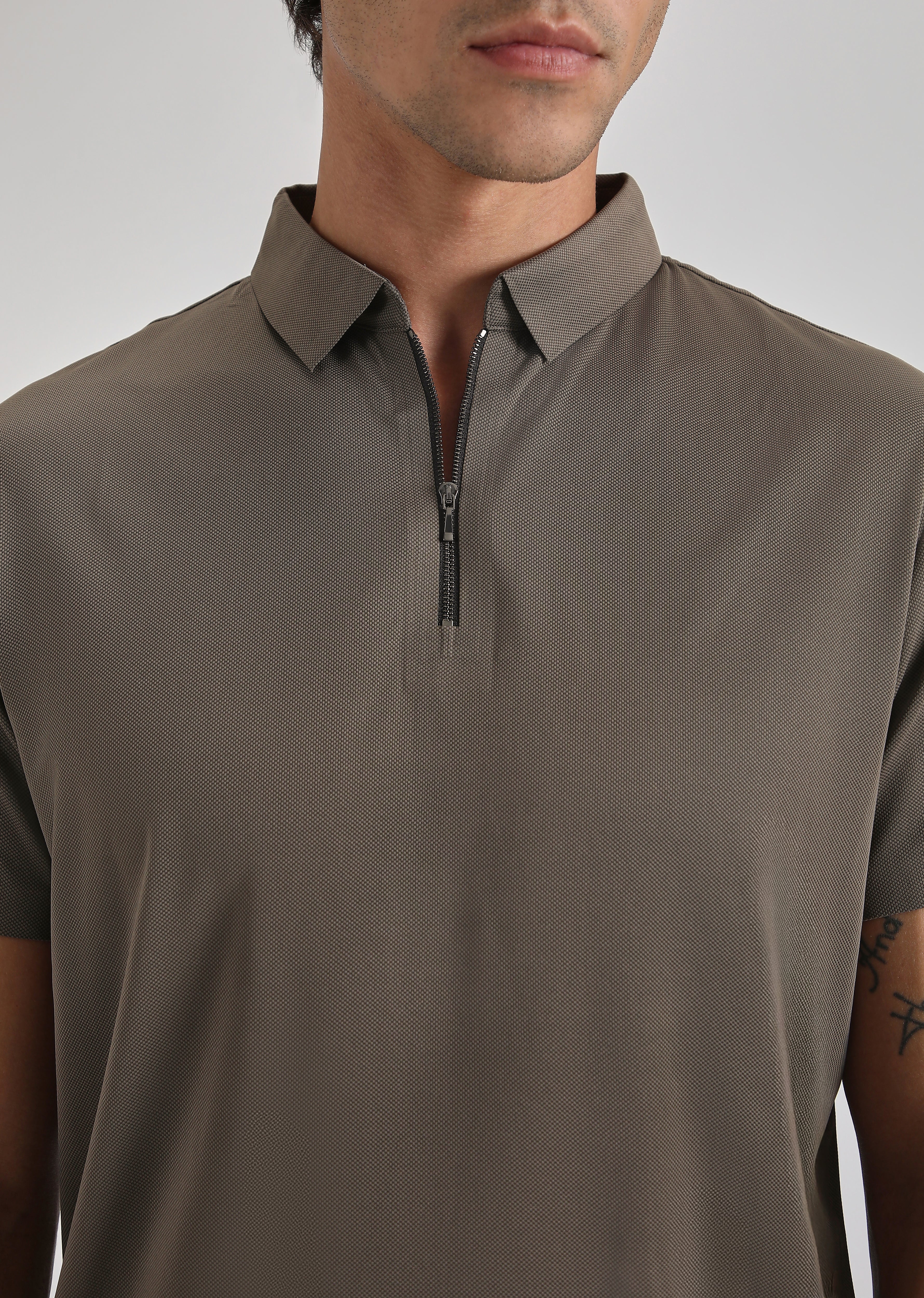 Brown Zipper Stitchless Polo T-shirt