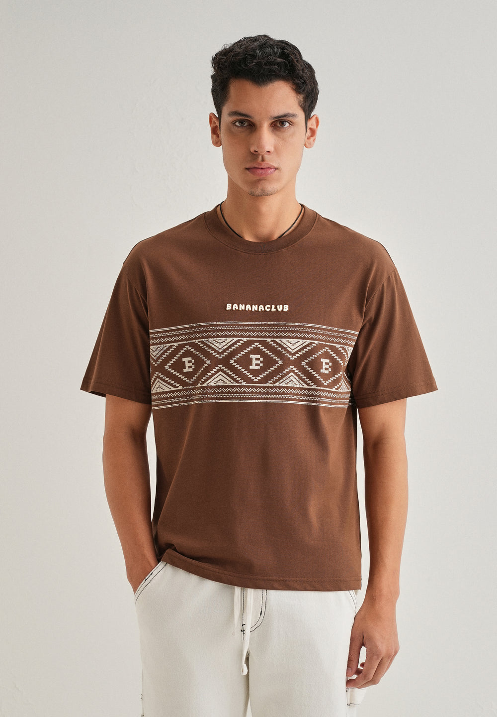Brown Aztec Printed Oversized T-shirt