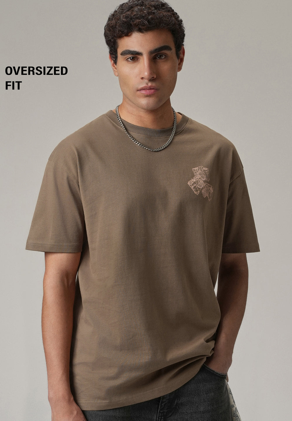 Brown Back Printed Oversized T-Shirt