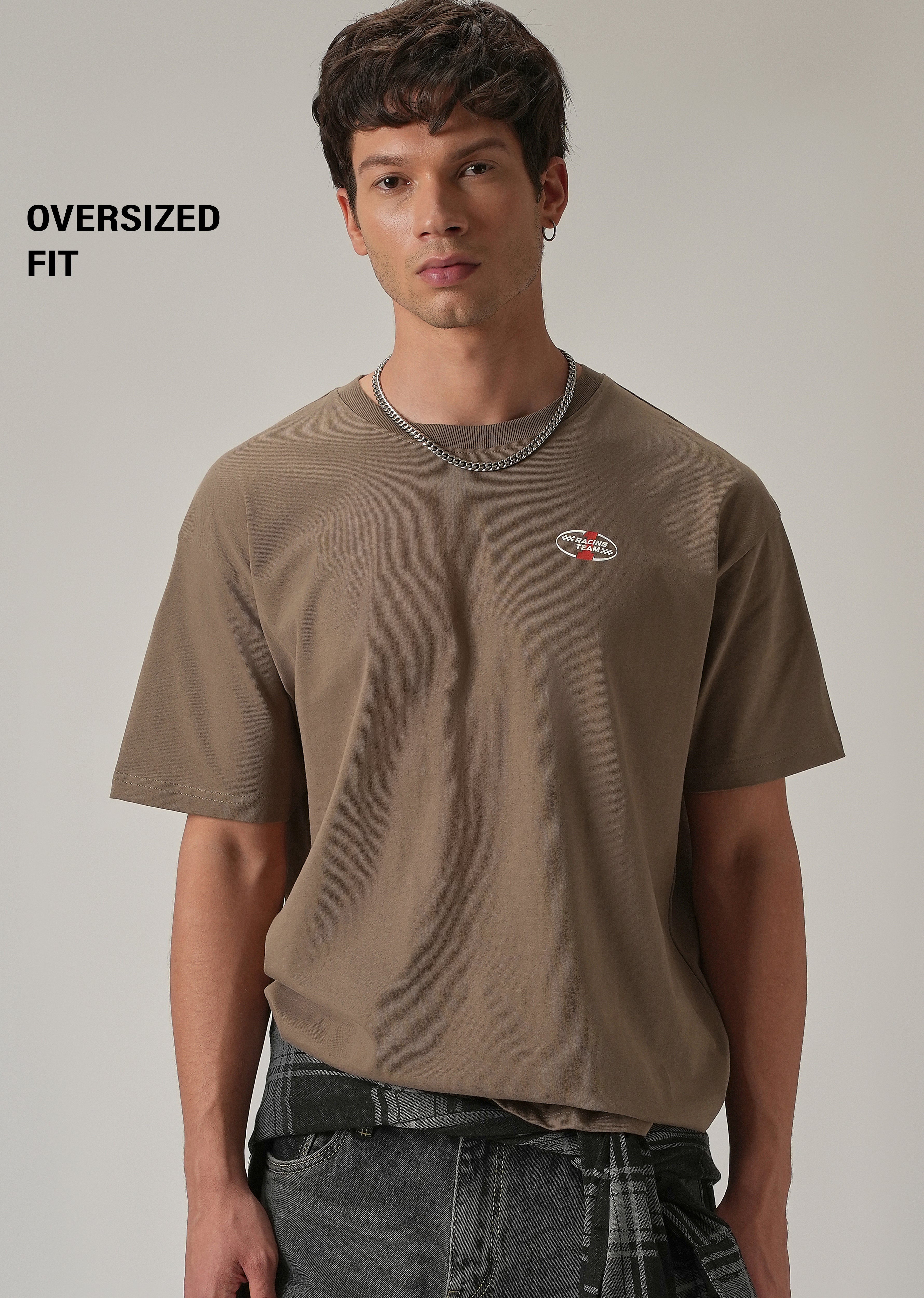 Brown Back Print Oversized T-shirt