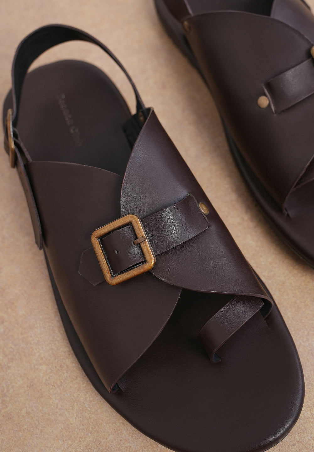 Brown Buckle Detail Cross Strap Sandals