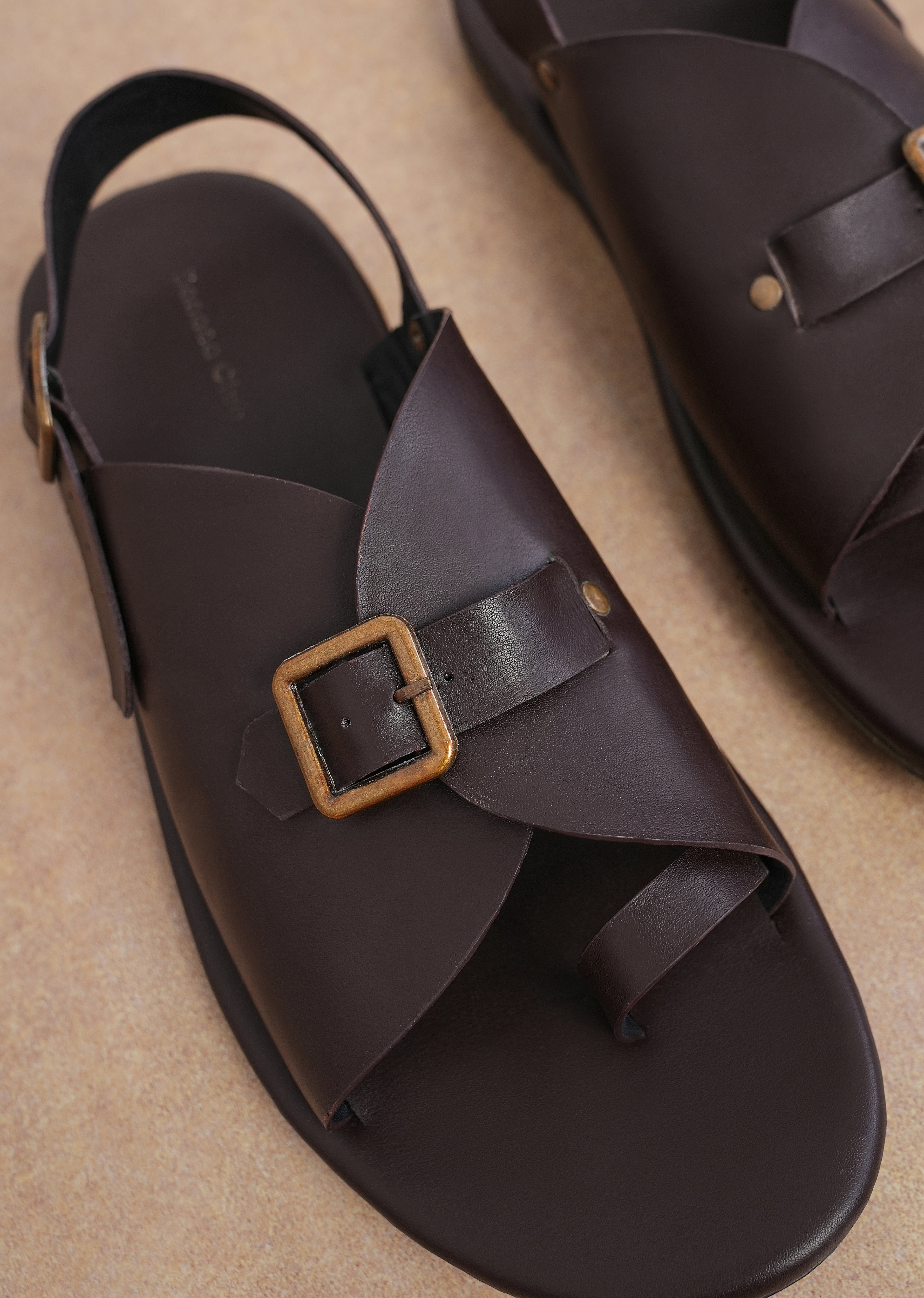 Brown Buckle Detail Cross Strap Sandals