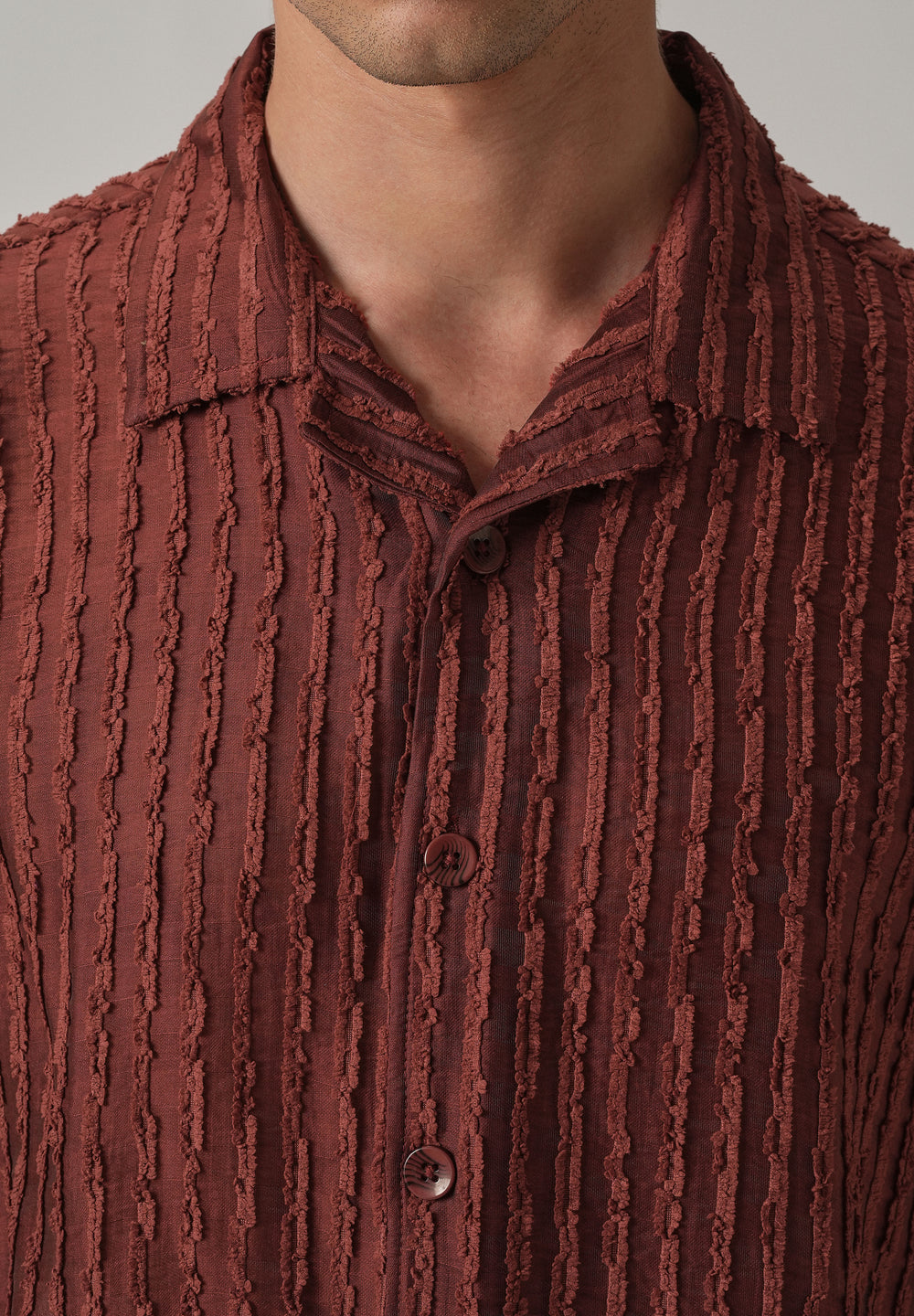 Maroon Brown Clip Jacquard Stripe Shirt