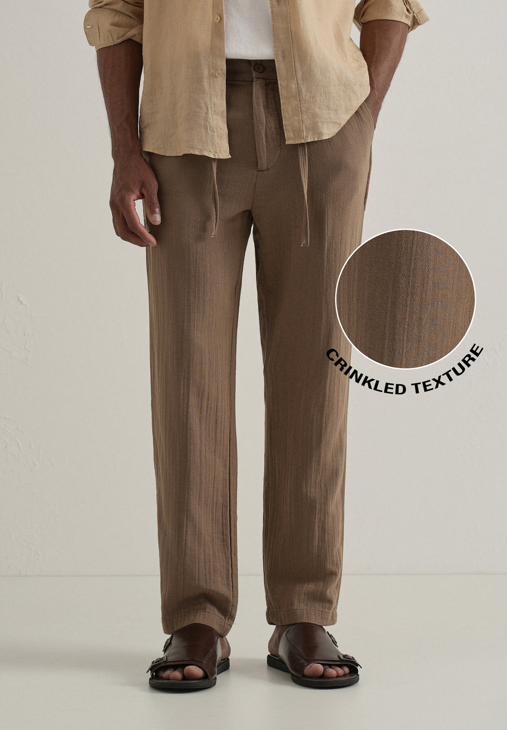 Brown Crinkled Cotton Trouser