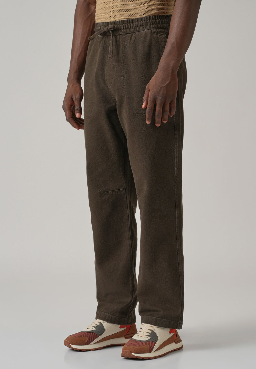 Brown Drawstring Drill Denim