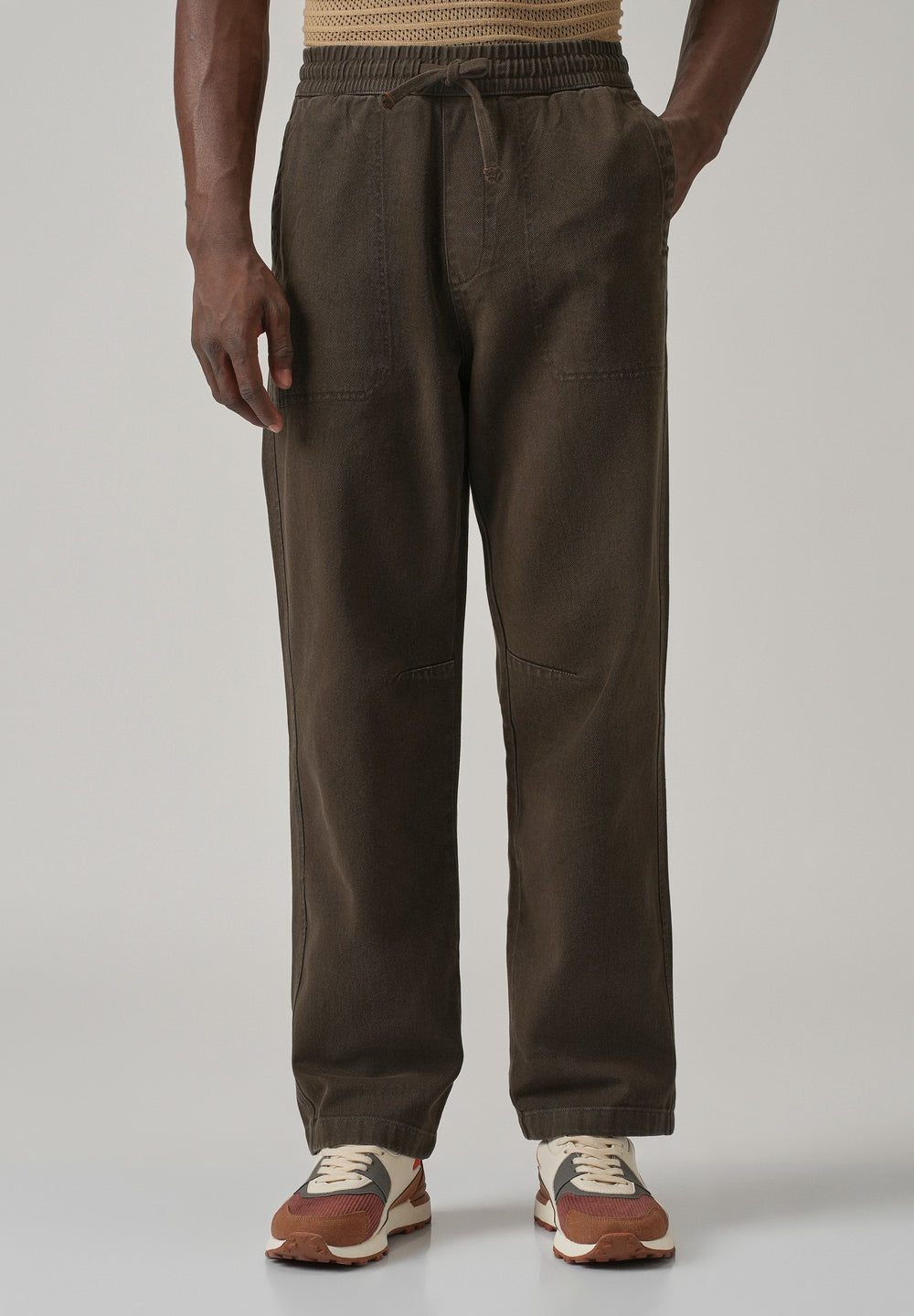 Brown Drawstring Drill Denim