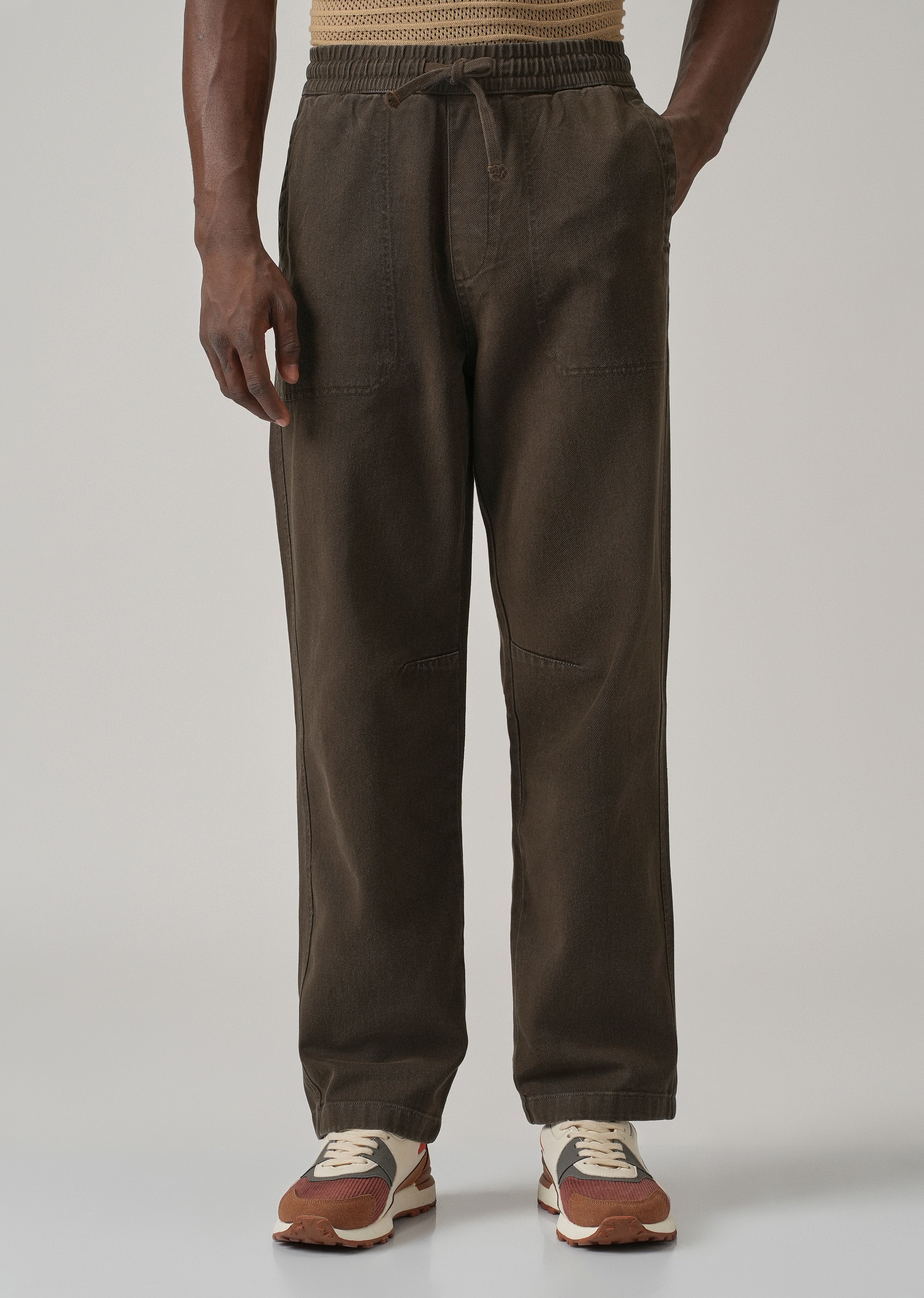 Brown Drawstring Drill Denim