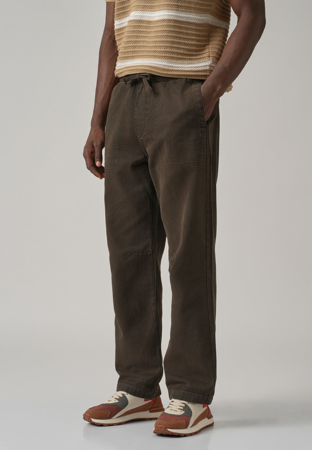 Brown Drawstring Drill Denim