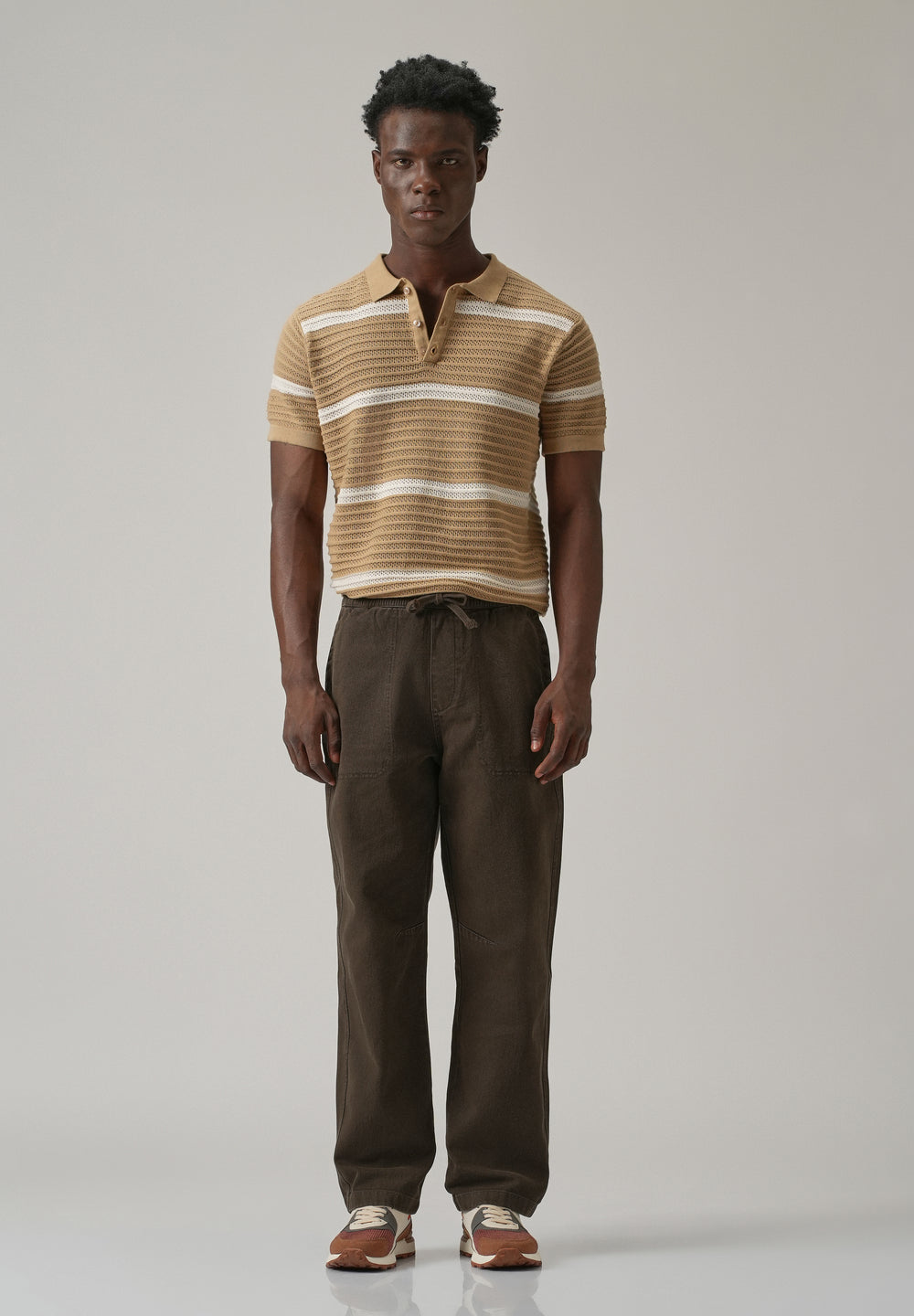 Brown Drawstring Drill Denim
