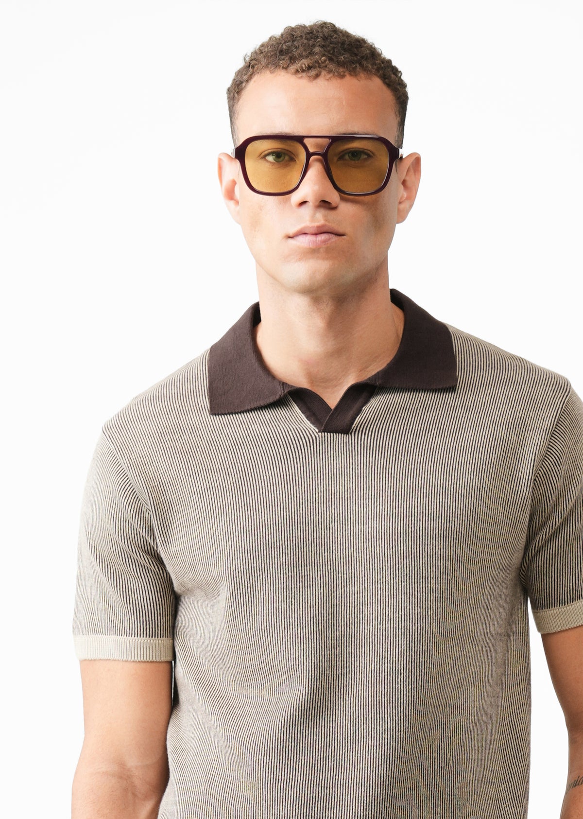 Brown Knitted Polo T-Shirt