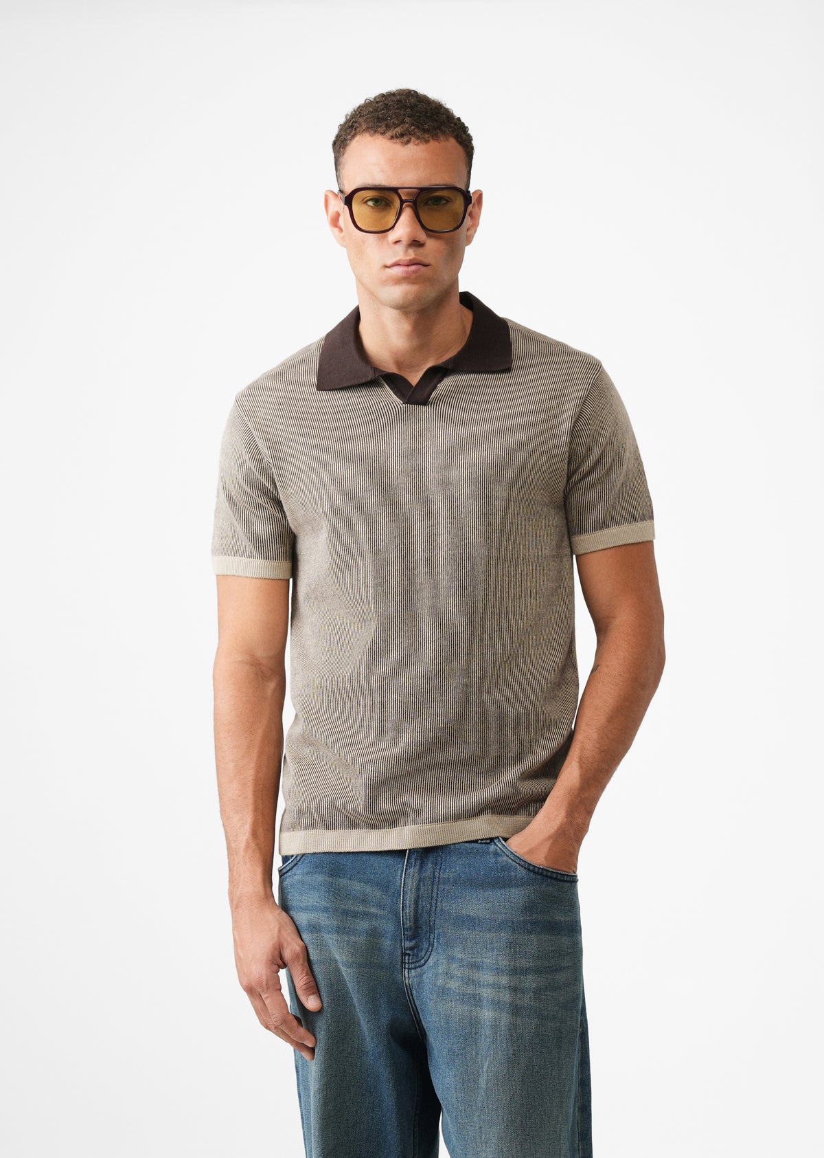 Brown Knitted Polo T-Shirt