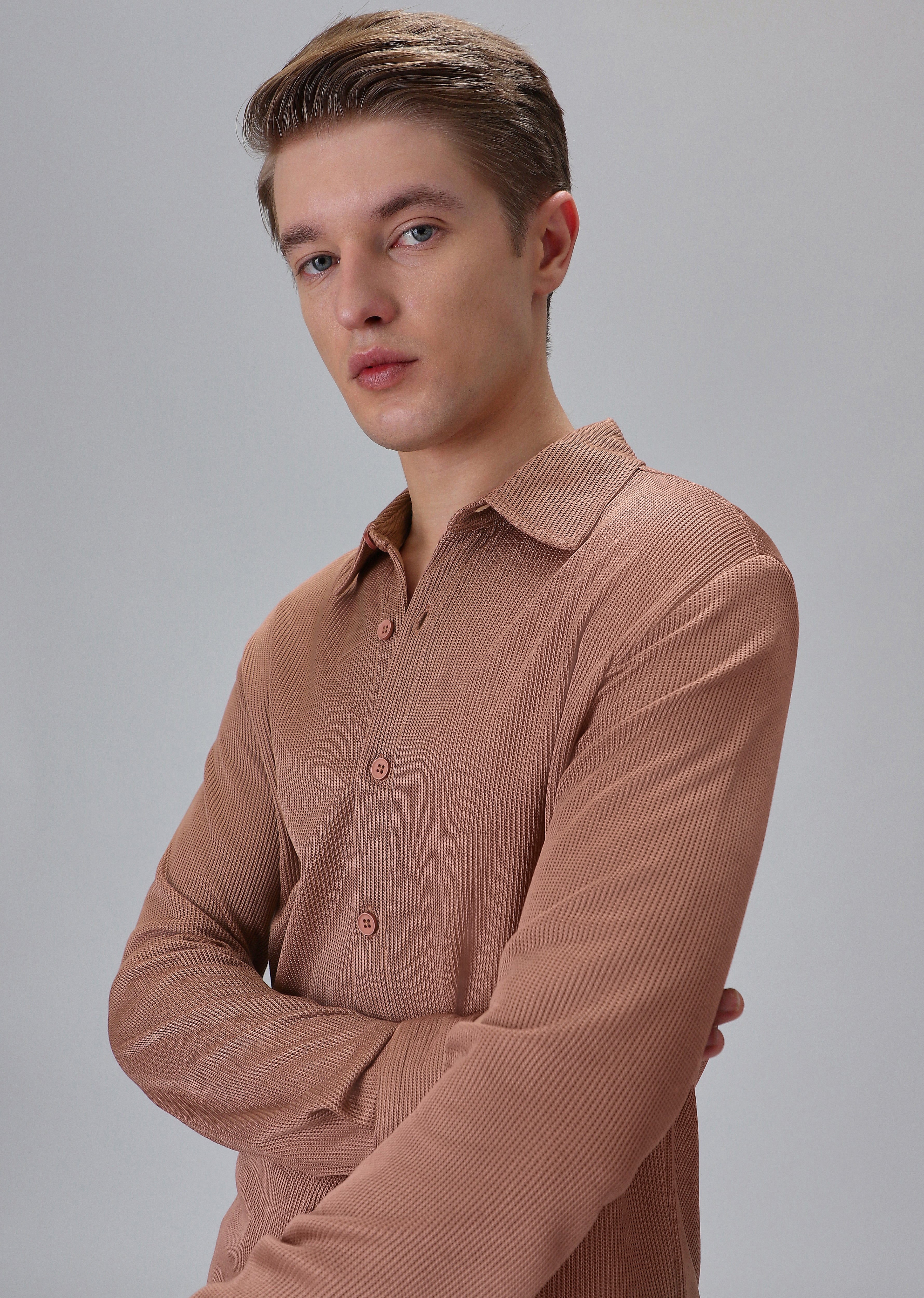 Brown Plain Knitted Shirt