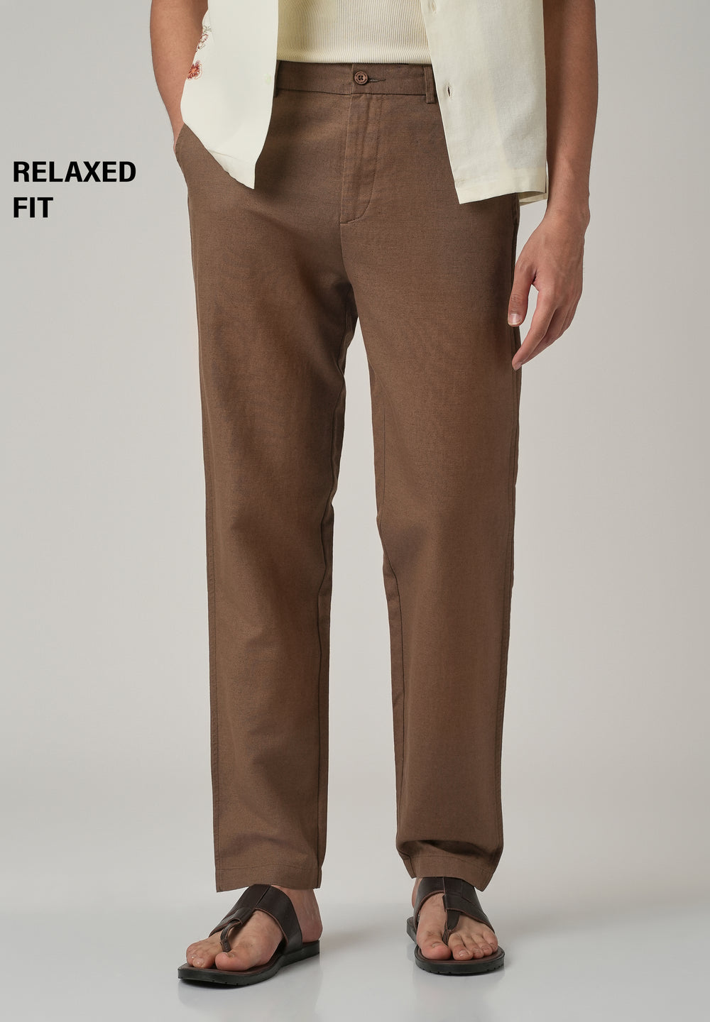 Brown Linen Relaxed Fit Trouser