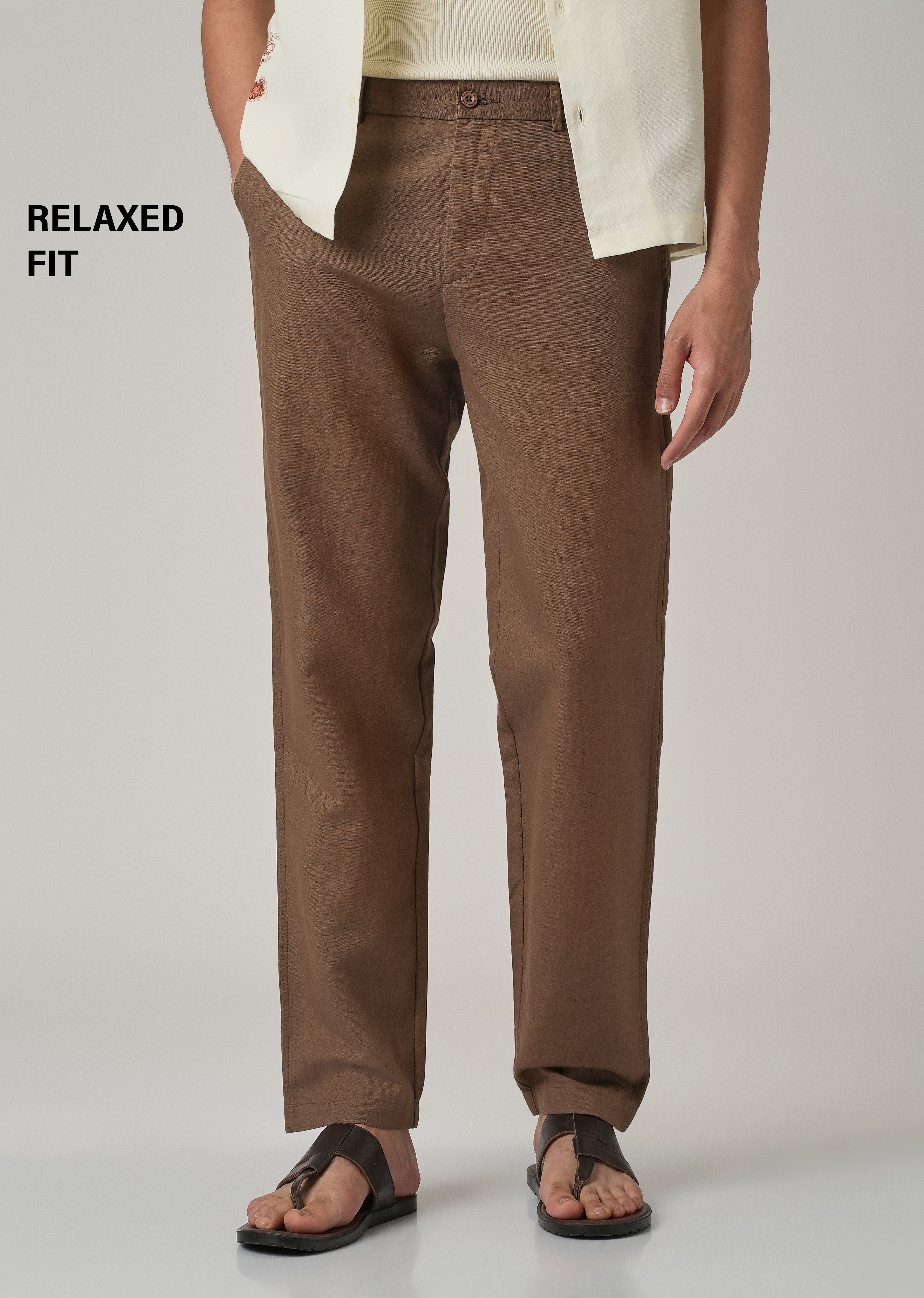Brown Linen Relaxed Fit Trouser