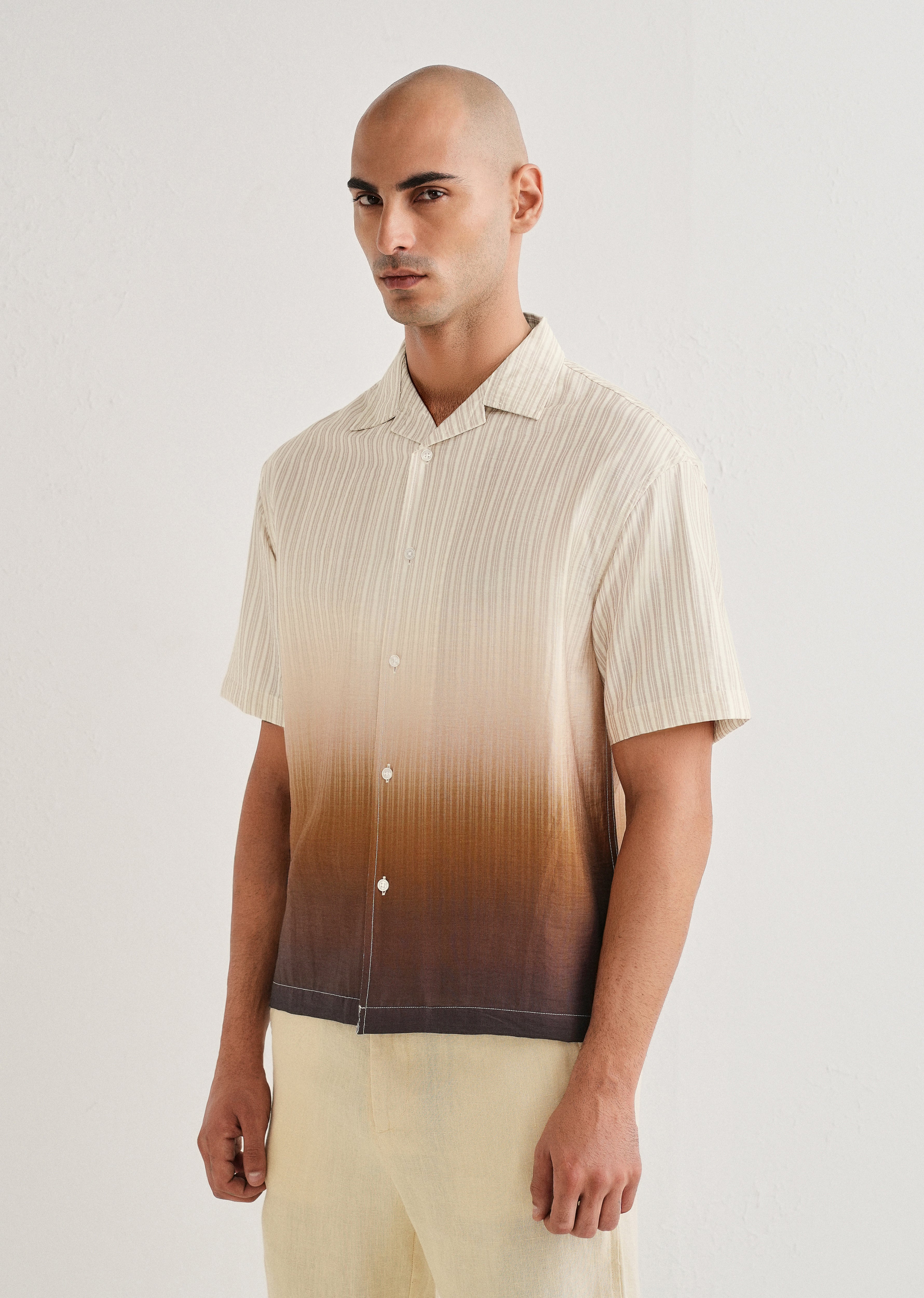 Brown Ombre Stripe Placement Print Shirt