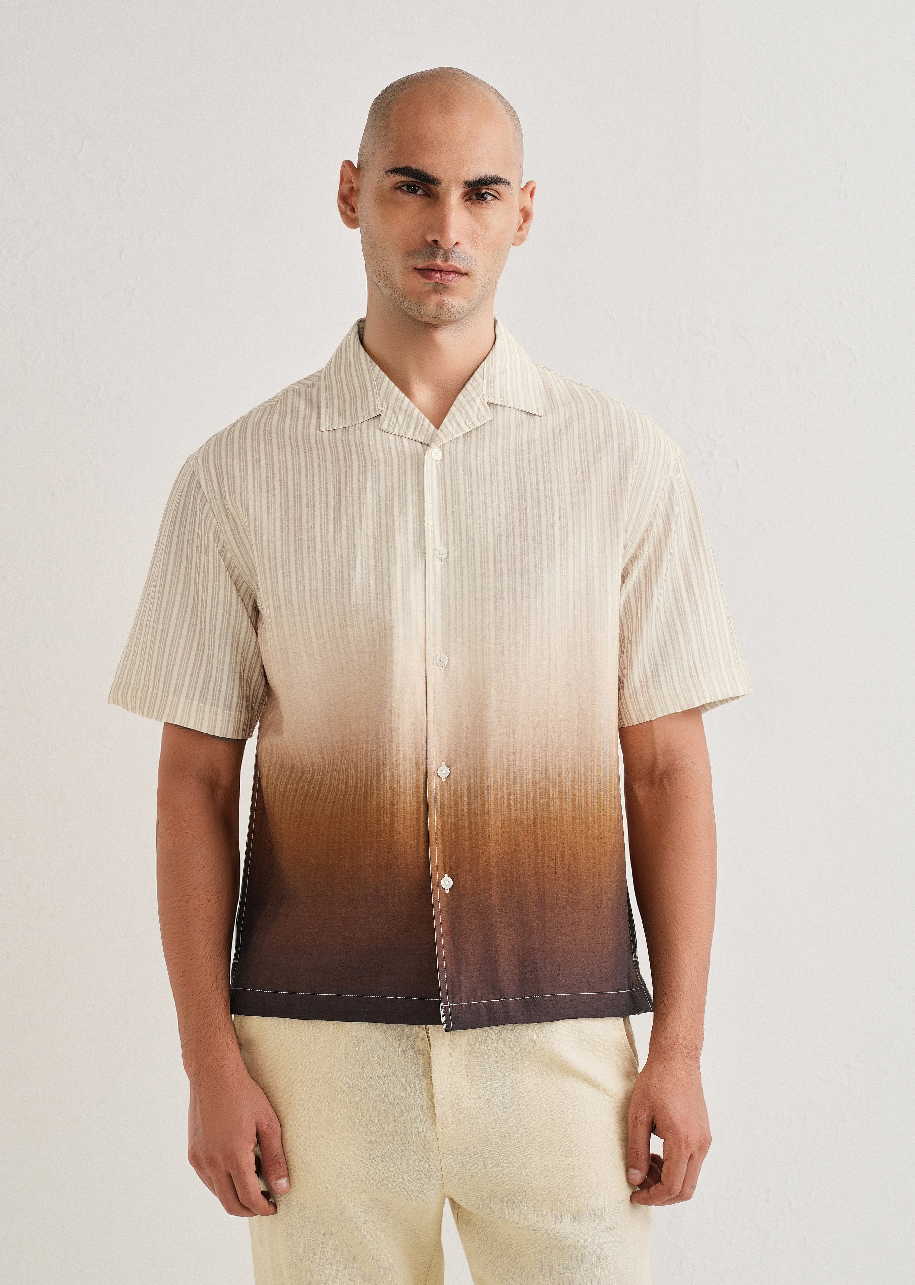 Brown Ombre Stripe Placement Print Shirt