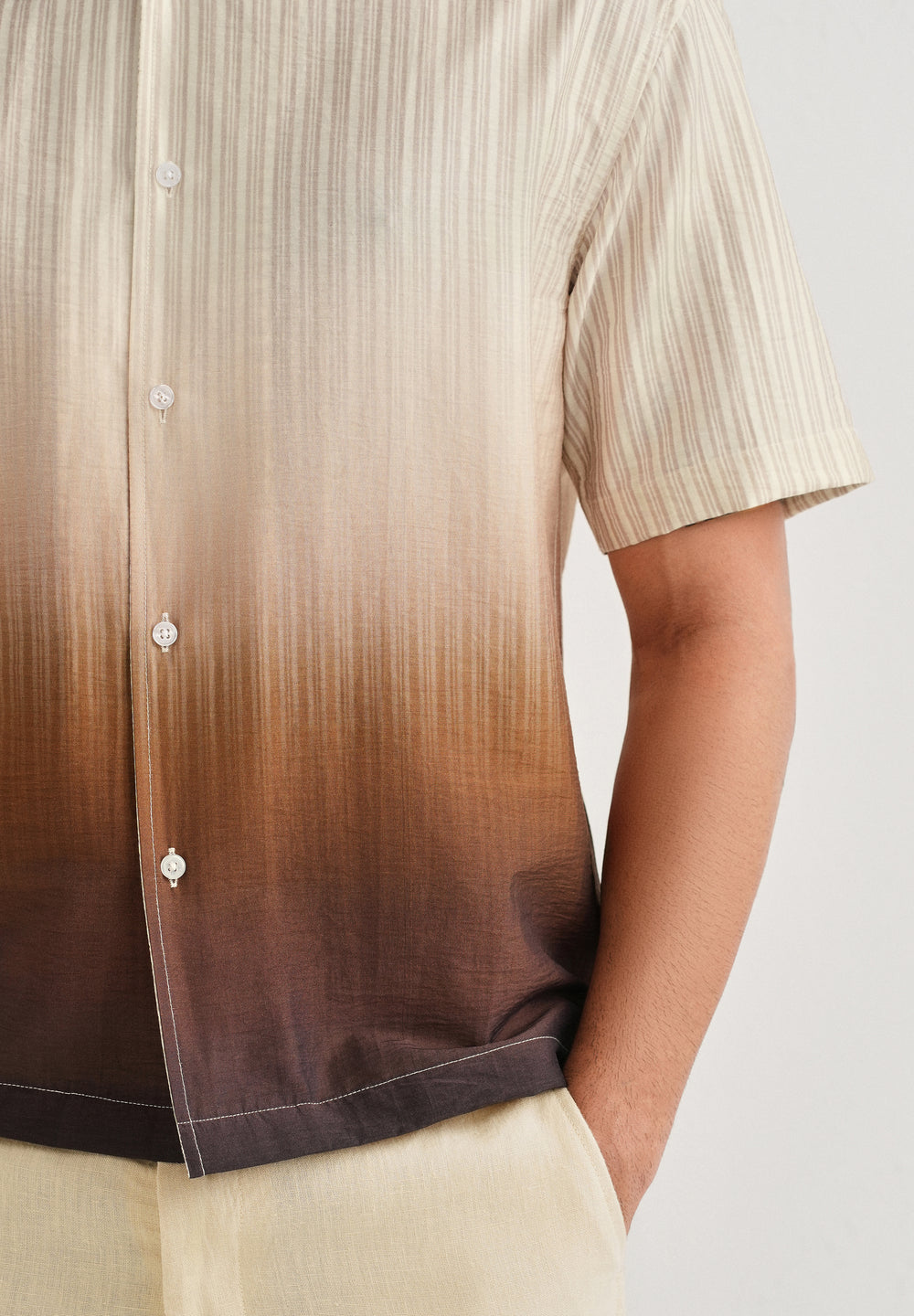 Brown Ombre Stripe Placement Print Shirt