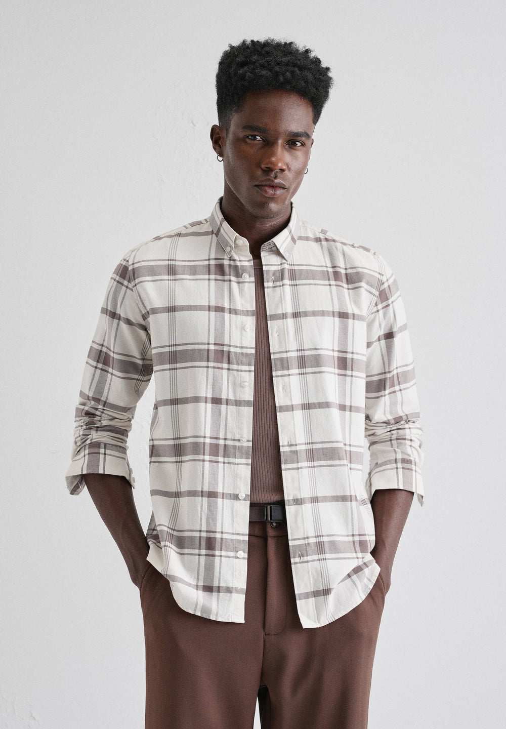 Brown Oxford Cotton Check Shirt