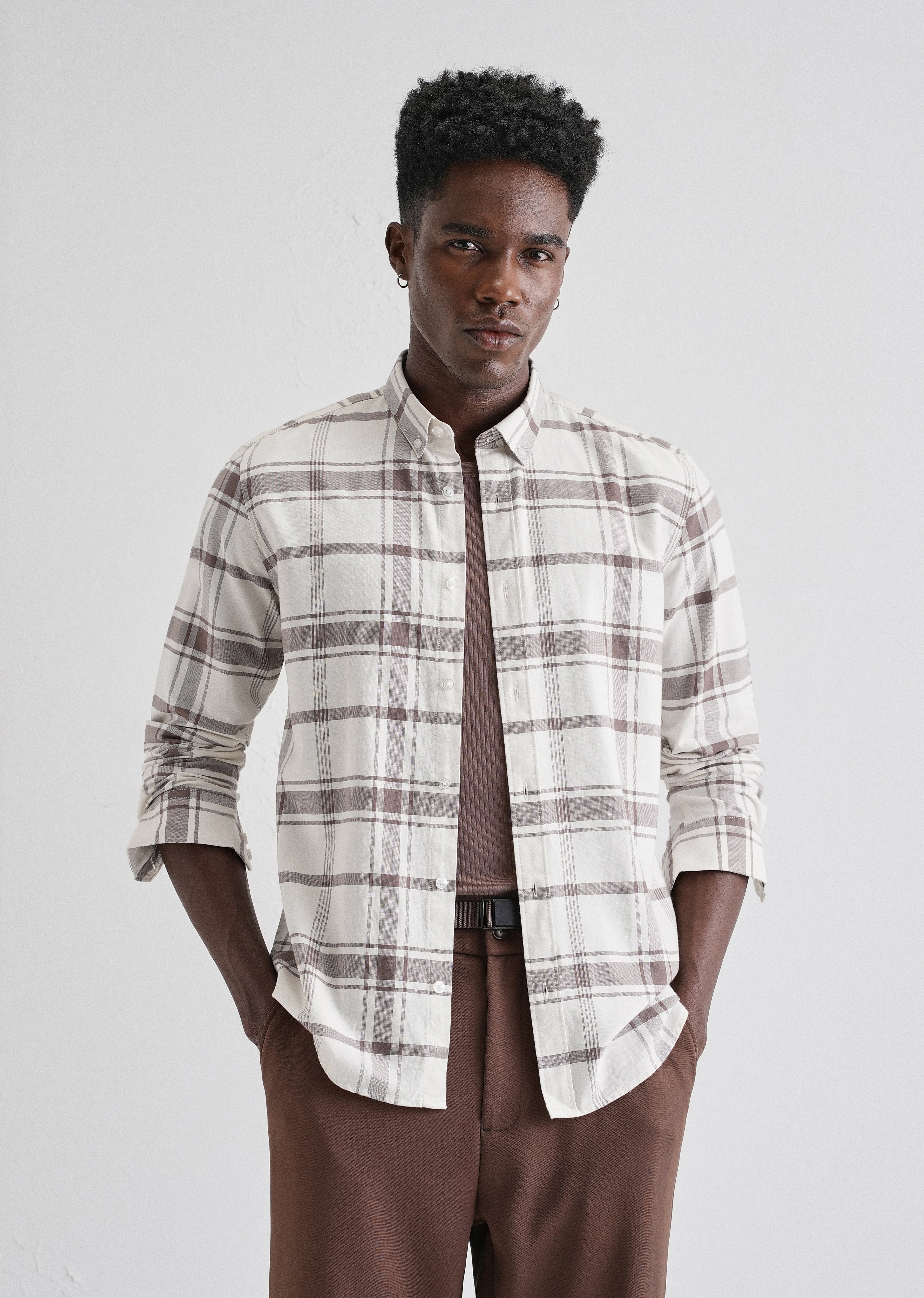Brown Oxford Cotton Check Shirt