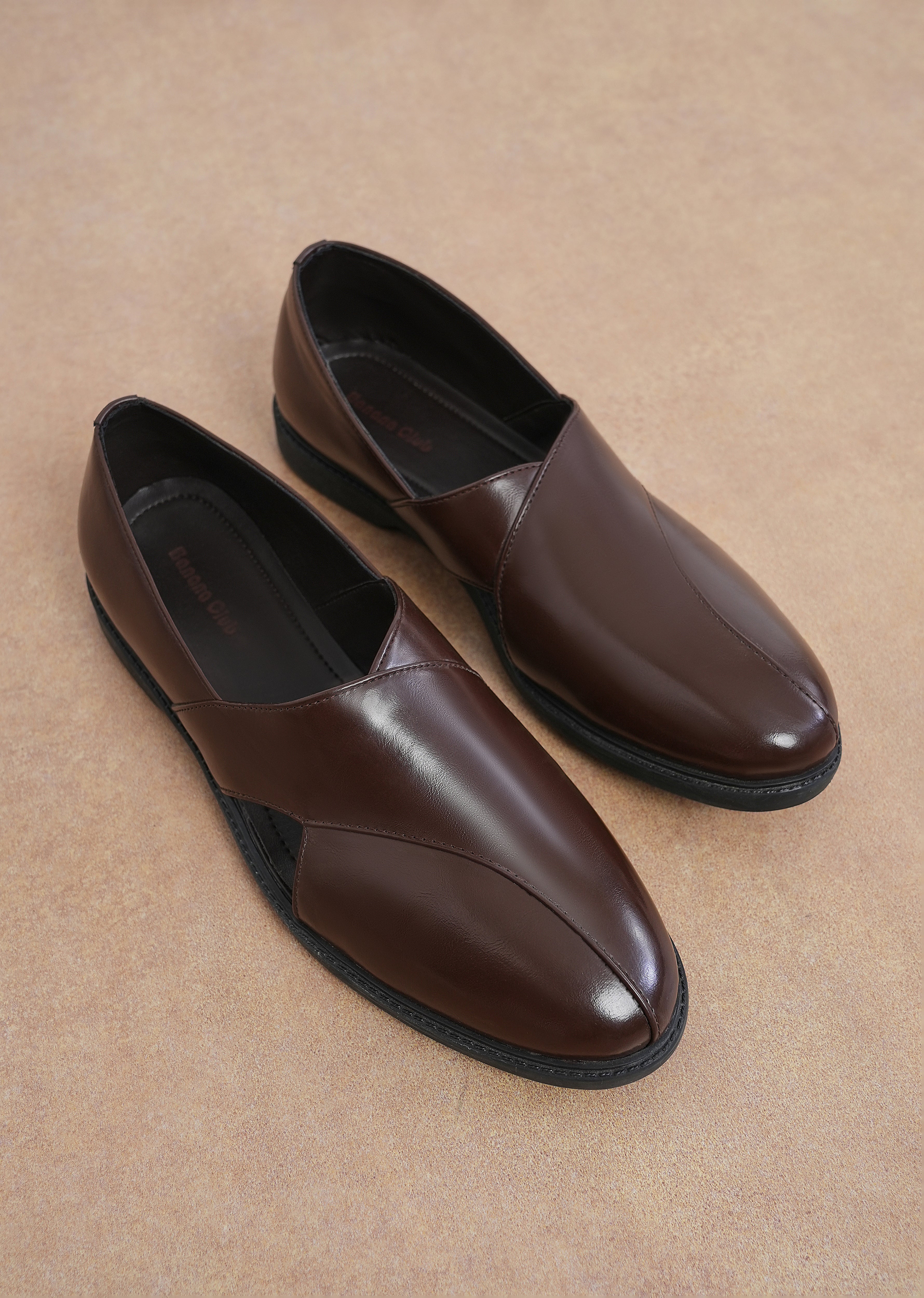 Brown Panel Cut Slip-On Shoes