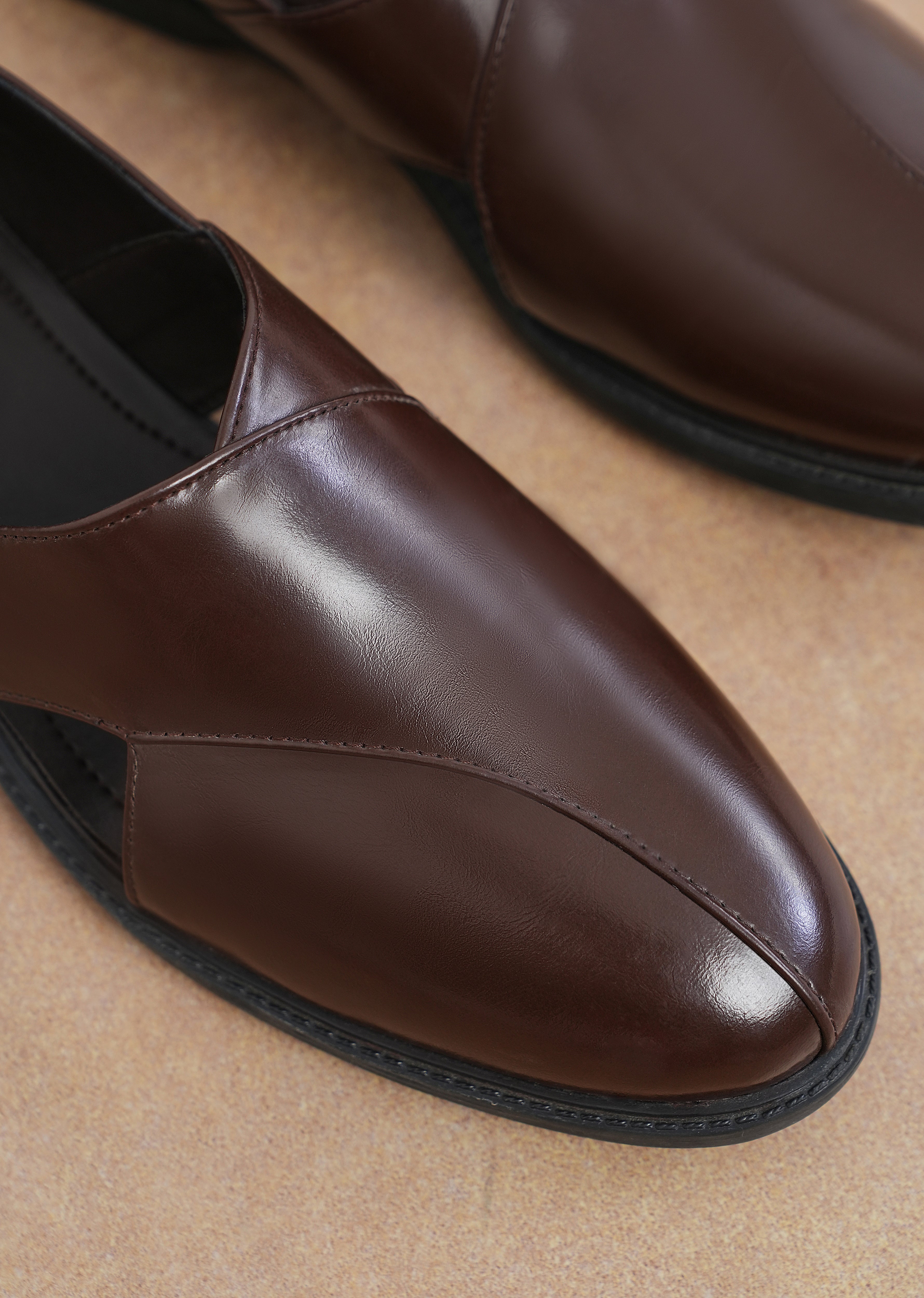 Brown Panel Cut Slip-On Shoes