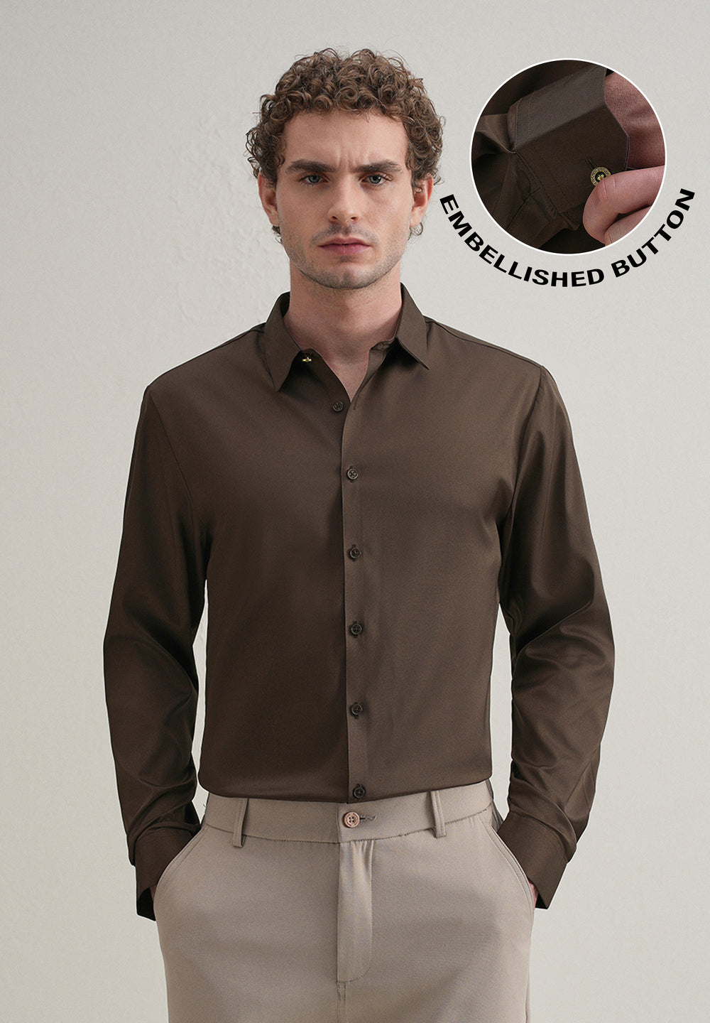 Brown Plain Stitchless Placket Shirt