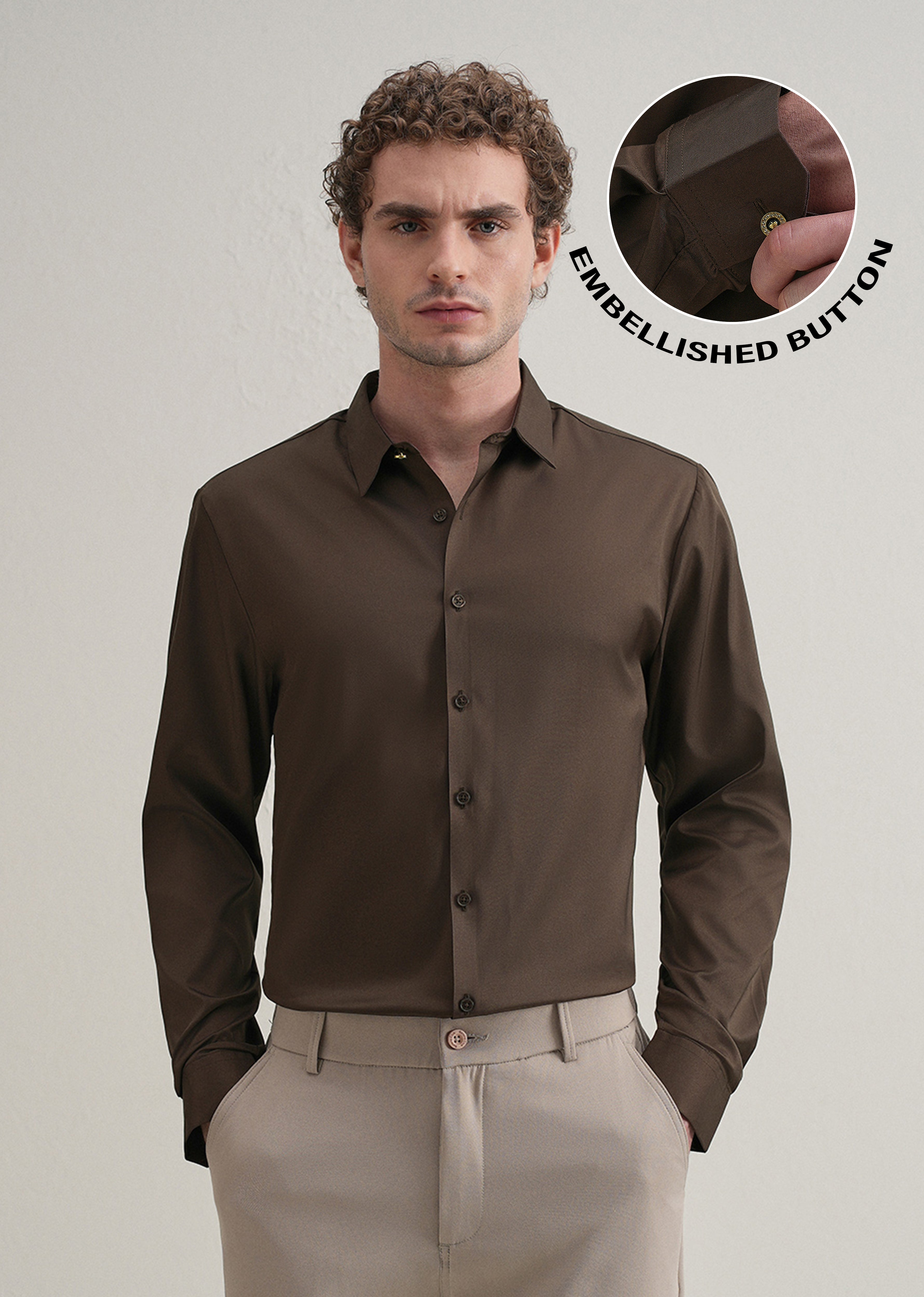 Brown Plain Stitchless Placket Shirt