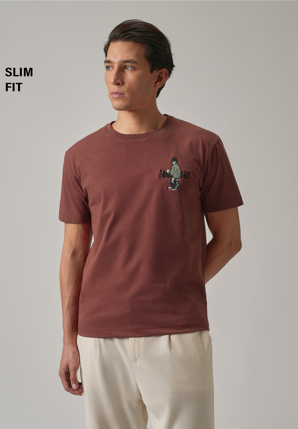 Brown Printed Slim Fit T-Shirt