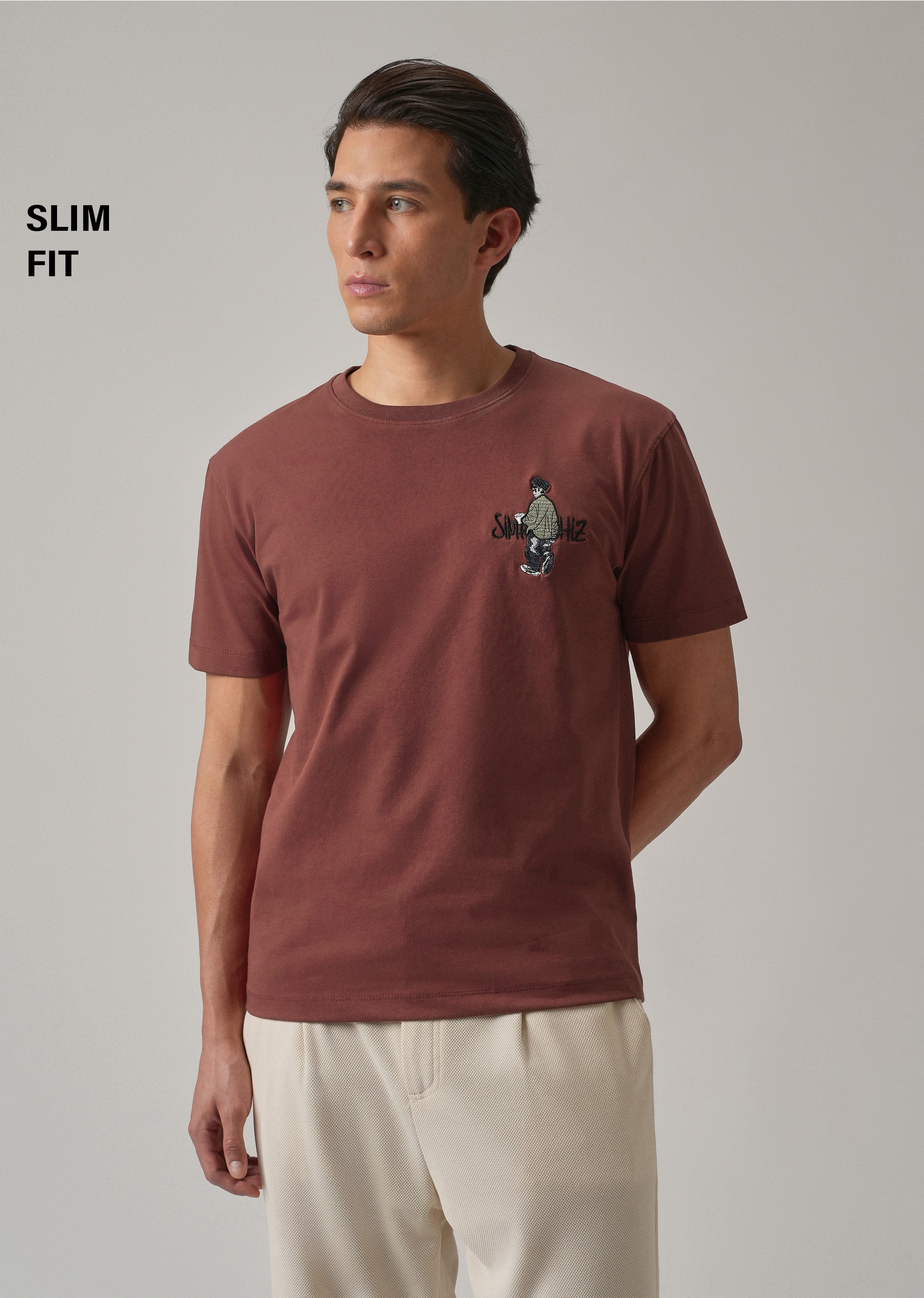 Brown Printed Slim Fit T-Shirt