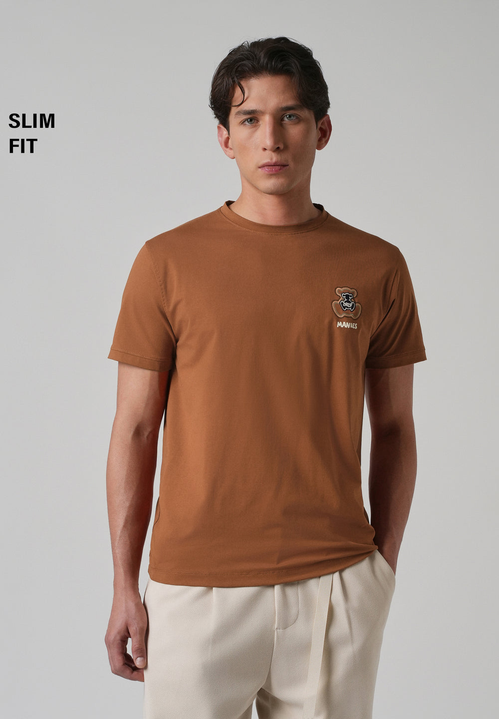 Brown Embossed Printed Slim Fit T-shirt