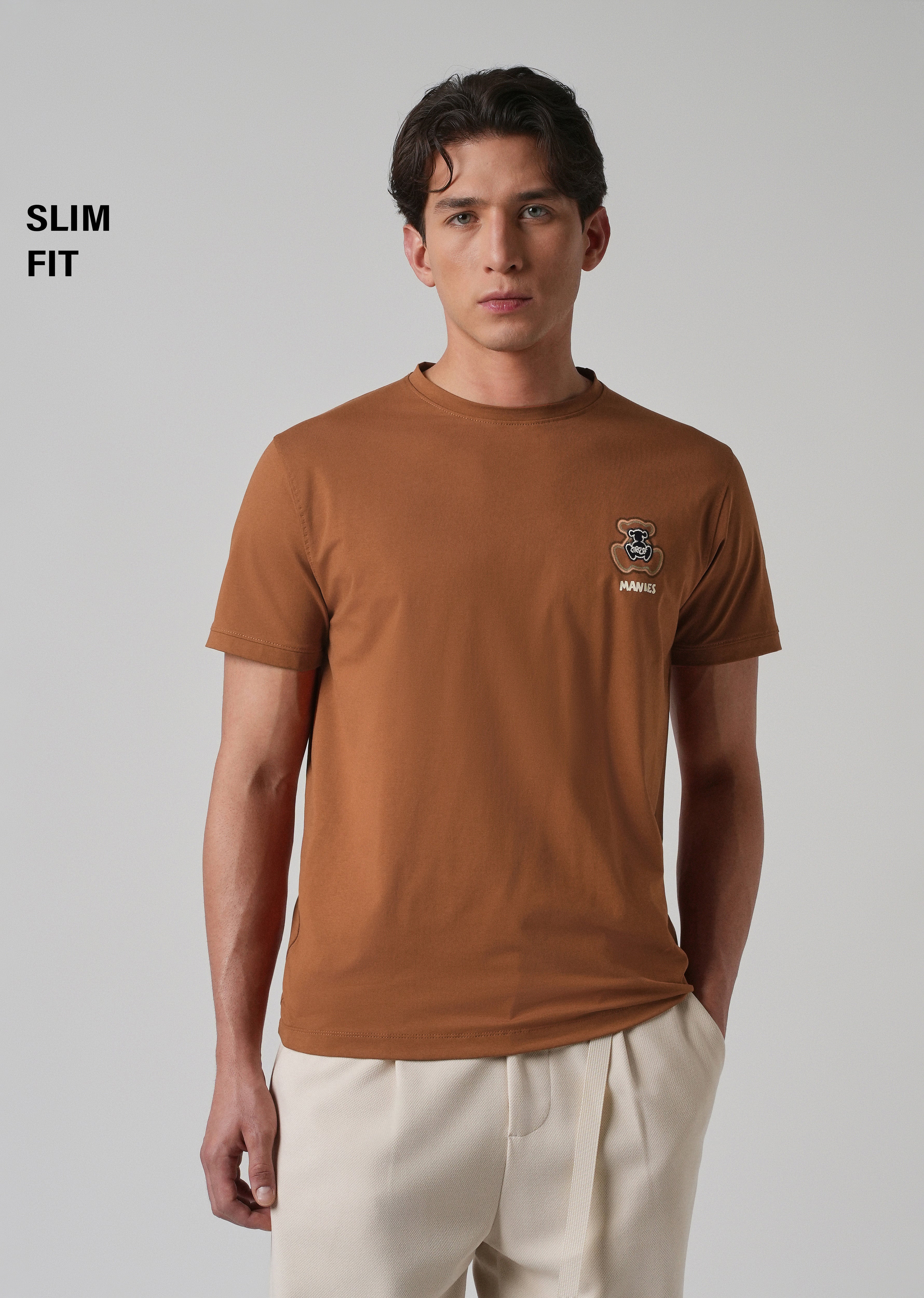 Brown Embossed Printed Slim Fit T-shirt