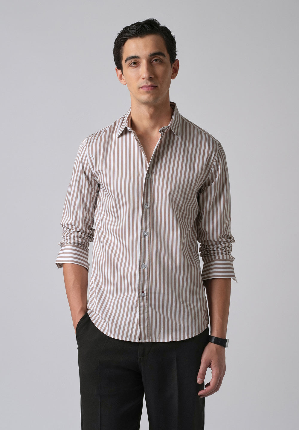 Brown Satin Pin Stripe Shirt