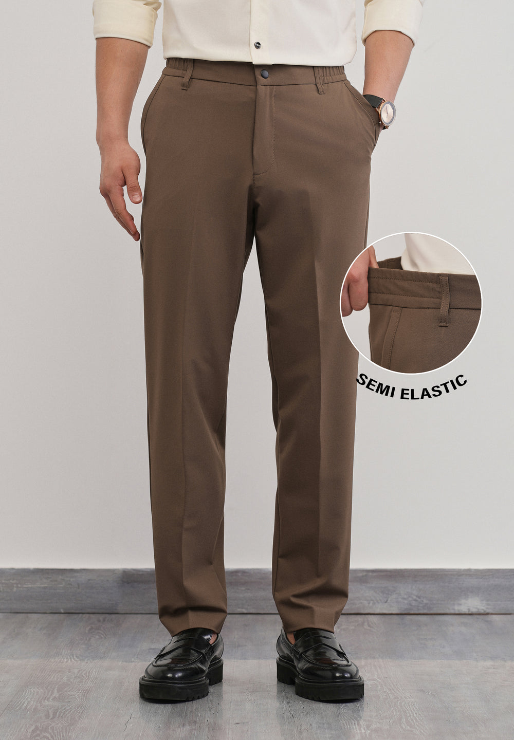 Brown Semi-Elastic Slim Fit Trouser