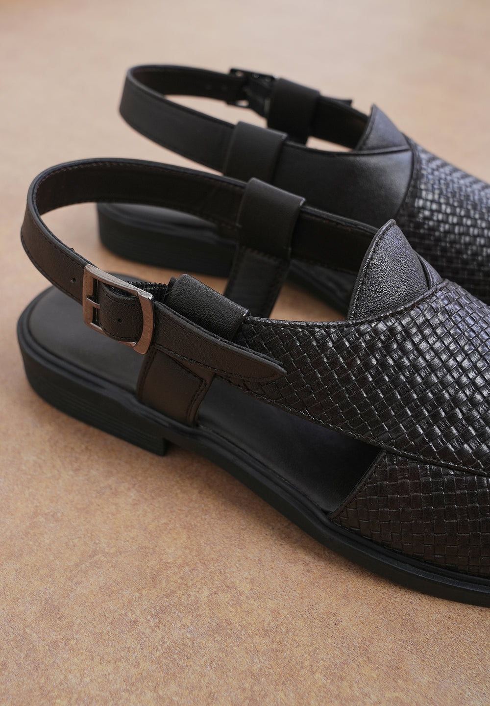 Brown Textured Back Strap Comfort Sandals