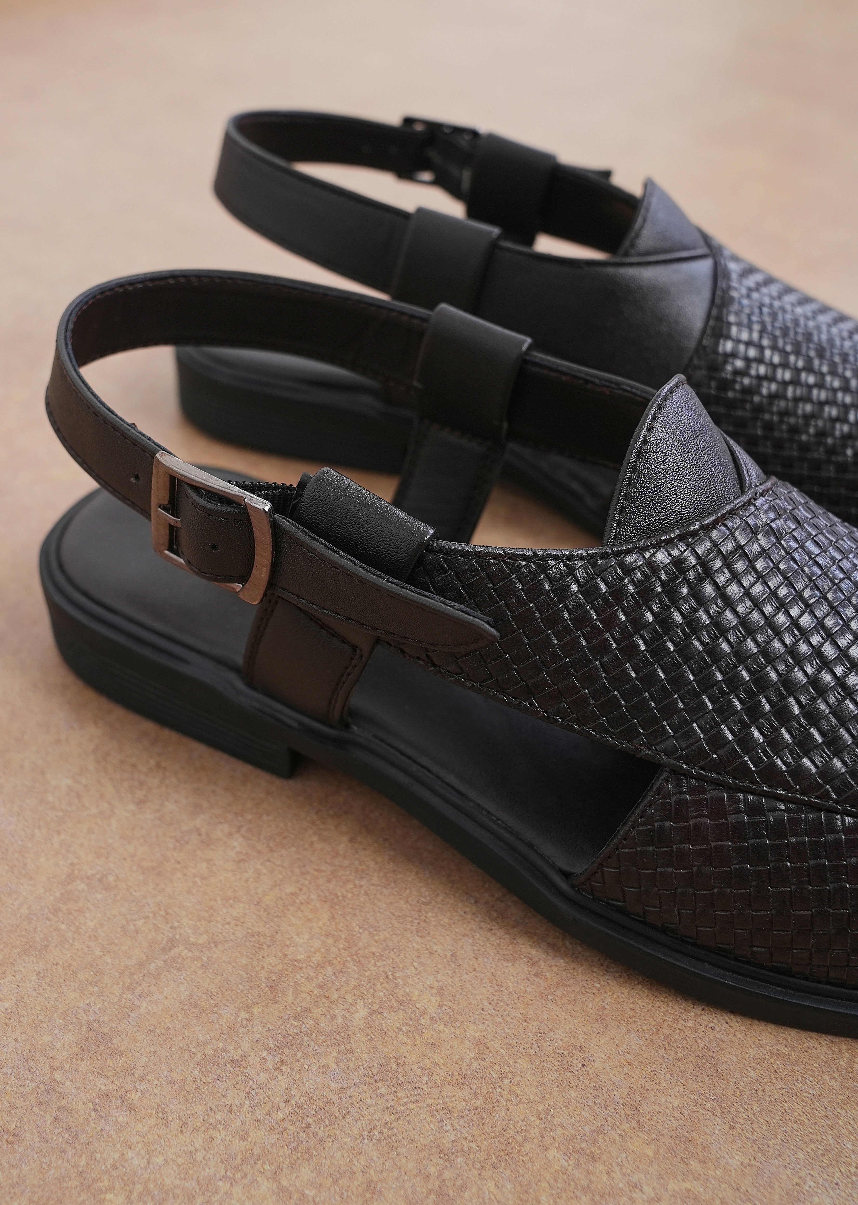 Brown Textured Back Strap Comfort Sandals