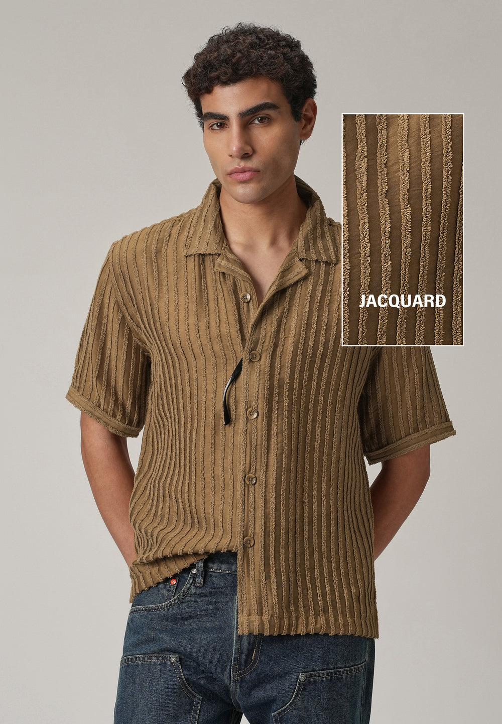 Brown Clip Jacquard Stripe Shirt